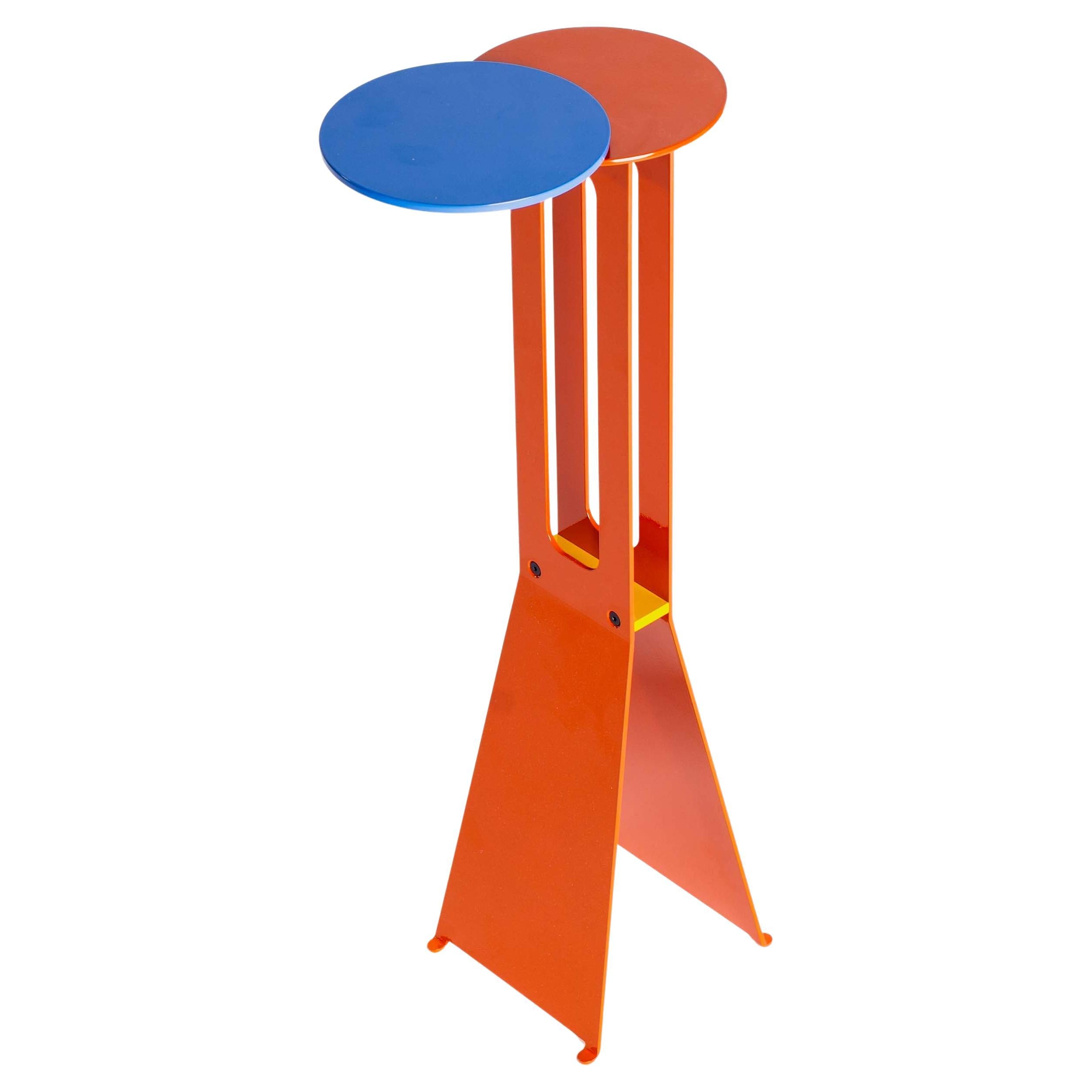 The Eclipse Tables - Table cocktail moderne en acier peint par poudrage orange et bleu