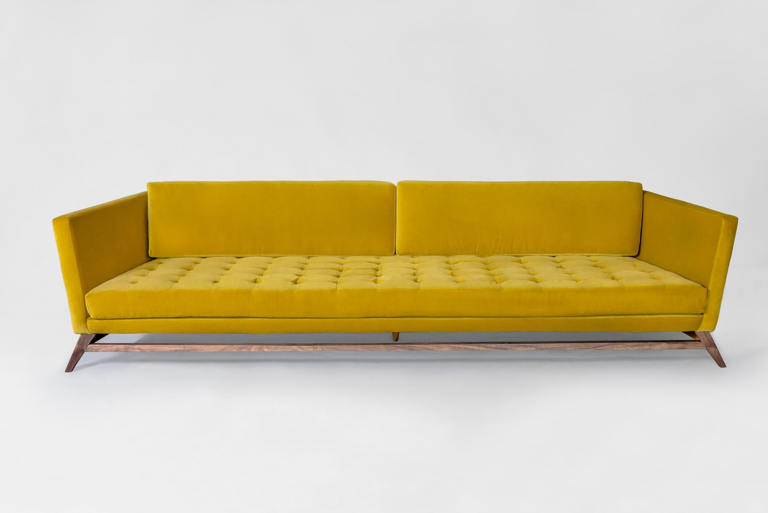 Modern Eclipse Tufted Velvet Sofa with Walnut Legs by ATRA For Sale