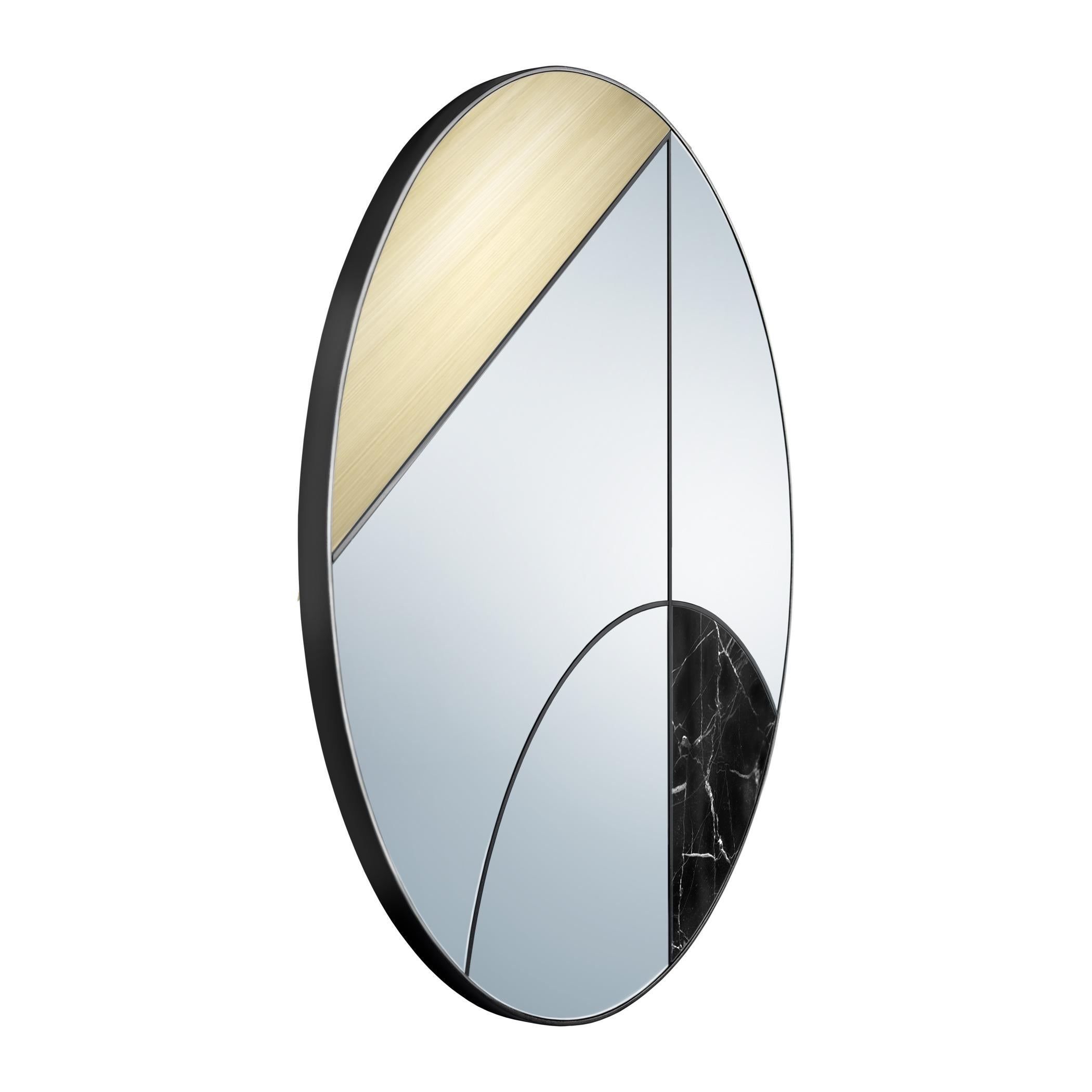 Modern Eclipsis II 80 Wall Mirror Marquinia Marble and Brushed Brass by Atlasproject For Sale