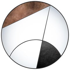 Eclipsis III 80 Wandspiegel aus Kupfer und schwarzem Leder von Atlasproject