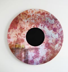 Eclisse Matt Black Lacquer And Sunset Pink Glass Wall Mirror by Casa Casati