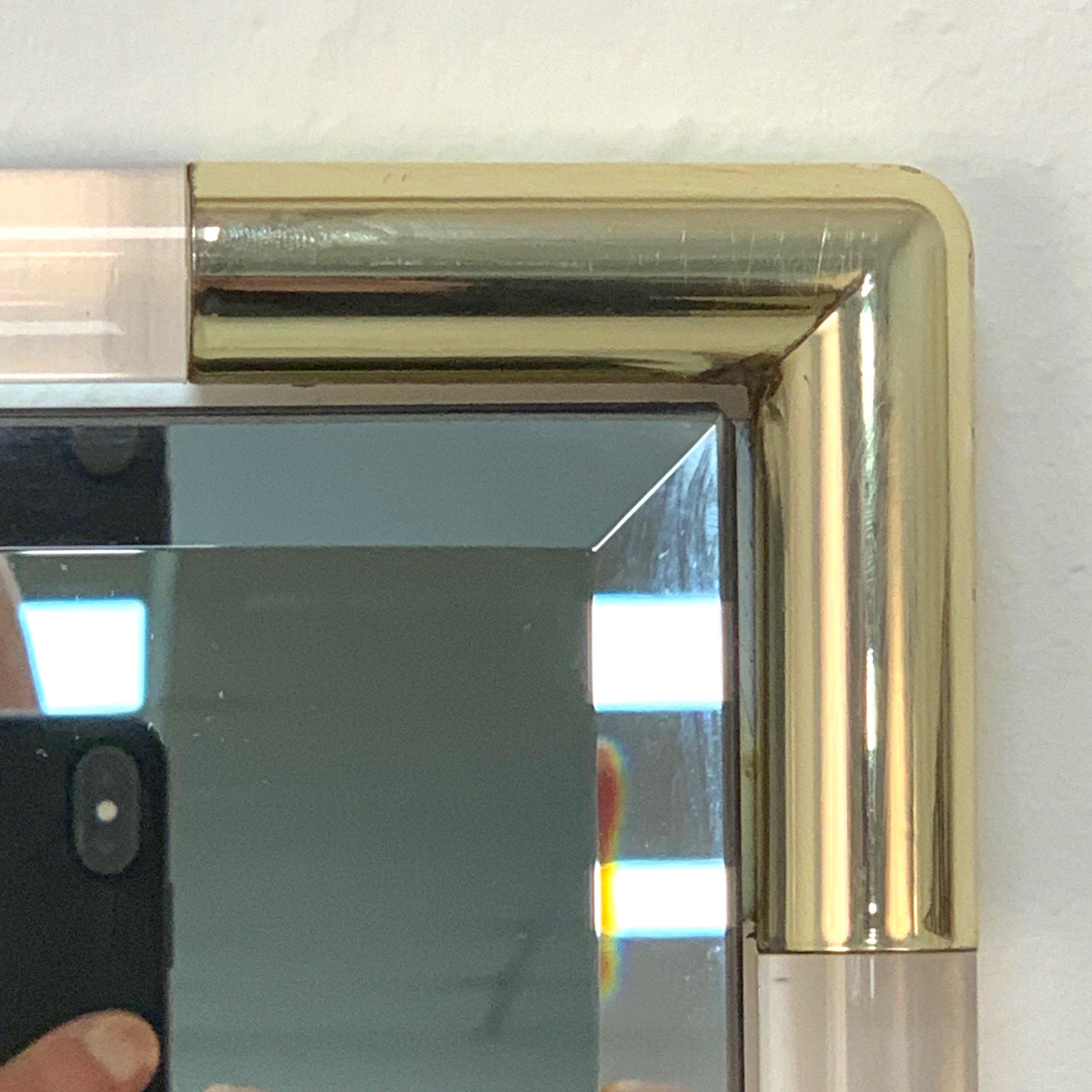 Eclisse Midcentury Squared Lucite-Framed Wall Mirror with Golden Corners, 1970s 1