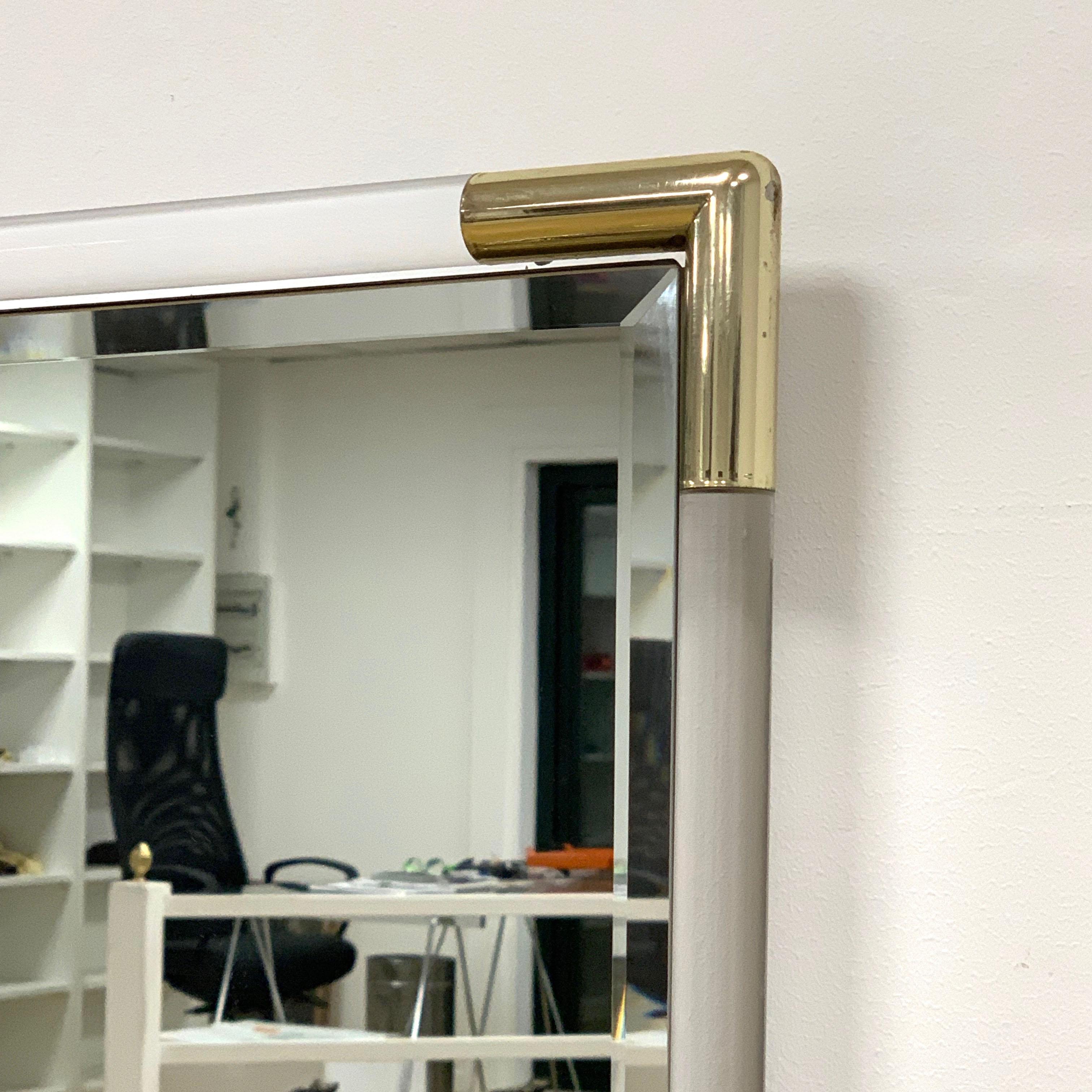 Eclisse Midcentury Squared Lucite-Framed Wall Mirror with Golden Corners, 1970s 3