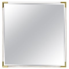 Eclisse Midcentury Squared Lucite-Framed Wall Mirror with Golden Corners, 1970s