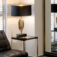 Eclisse Table Lamp in Matte Horn, Silk, Black Oak Veneer & Brass by Arcahorn