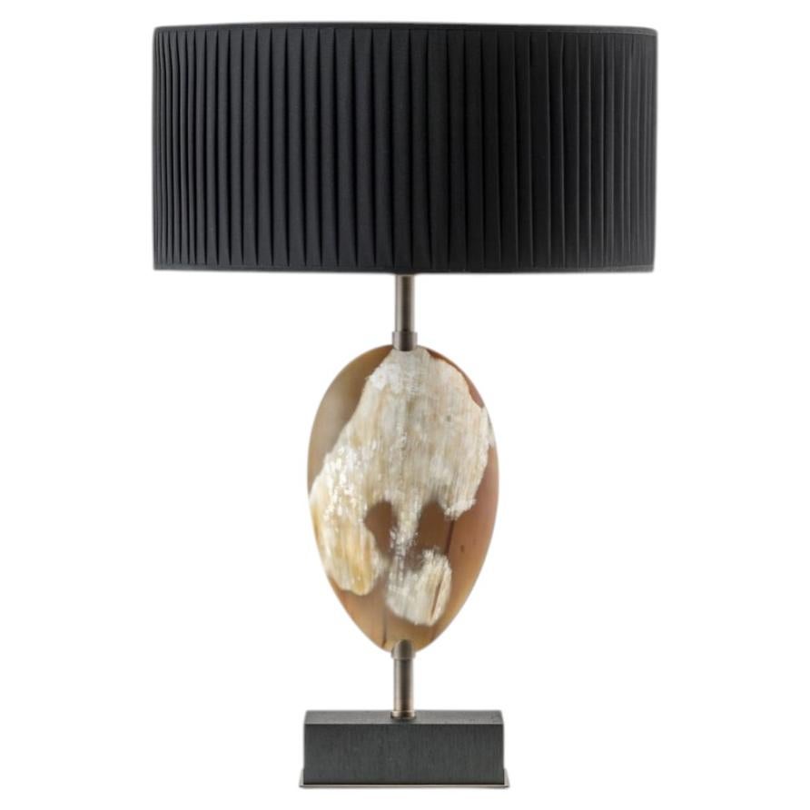 Eclisse Table Lamp in Matte Horn, Silk, Black Oak Veneer & Brass by Arcahorn
