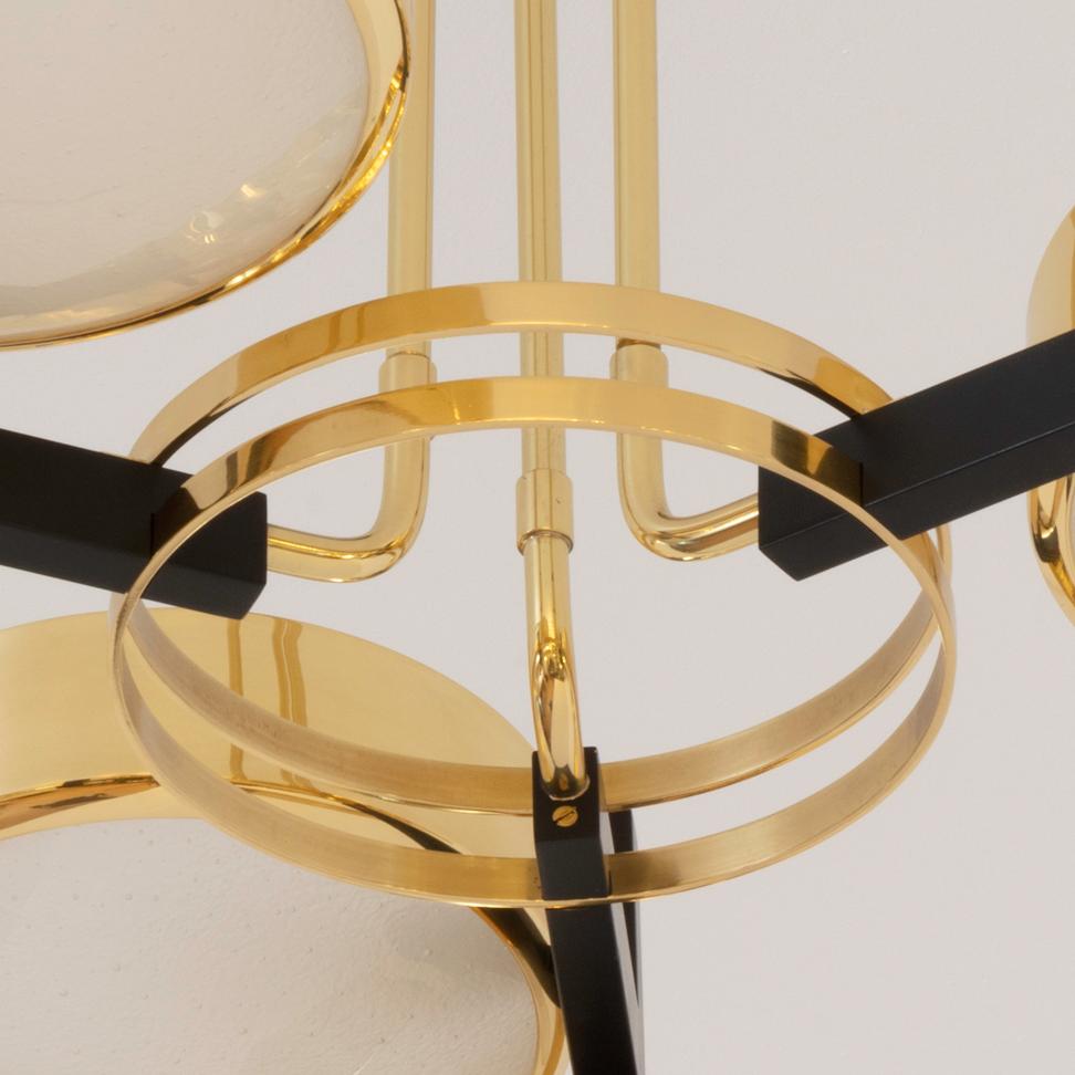 Italian Eclissi Ceiling Light by Gaspare Asaro-Polished Brass and Black Finish For Sale