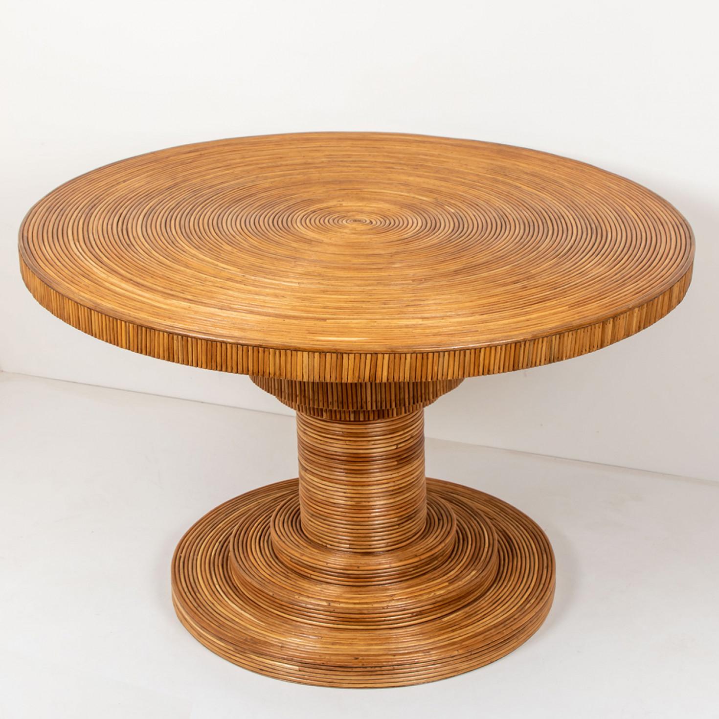 Eco-friendly Rattan Pedestal Dining Table By Rene Houben For Sale 3