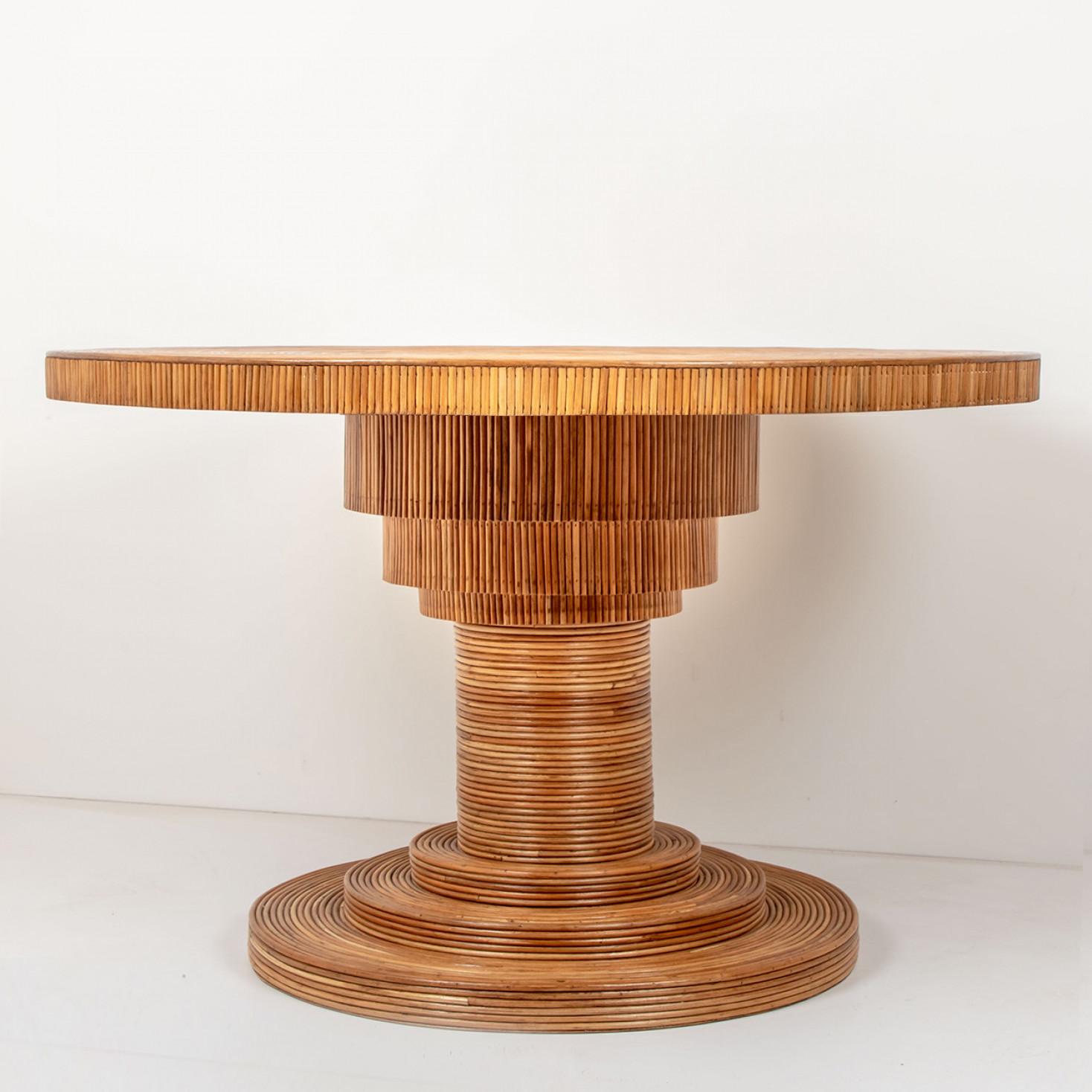 Eco-friendly Rattan Pedestal Dining Table By Rene Houben For Sale 7