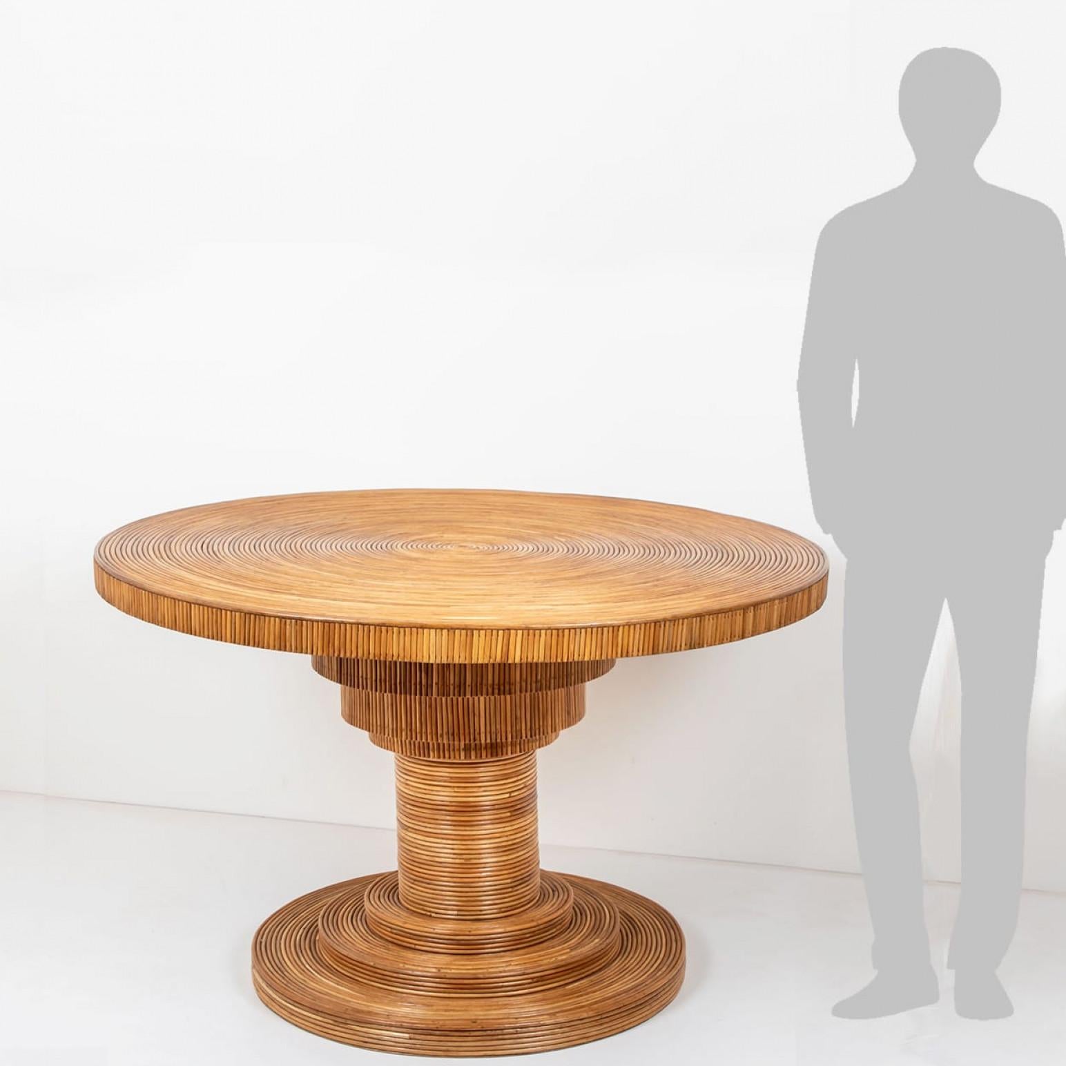 Table de salle à manger à piédestal en rotin écologique par Rene Houben en vente 7