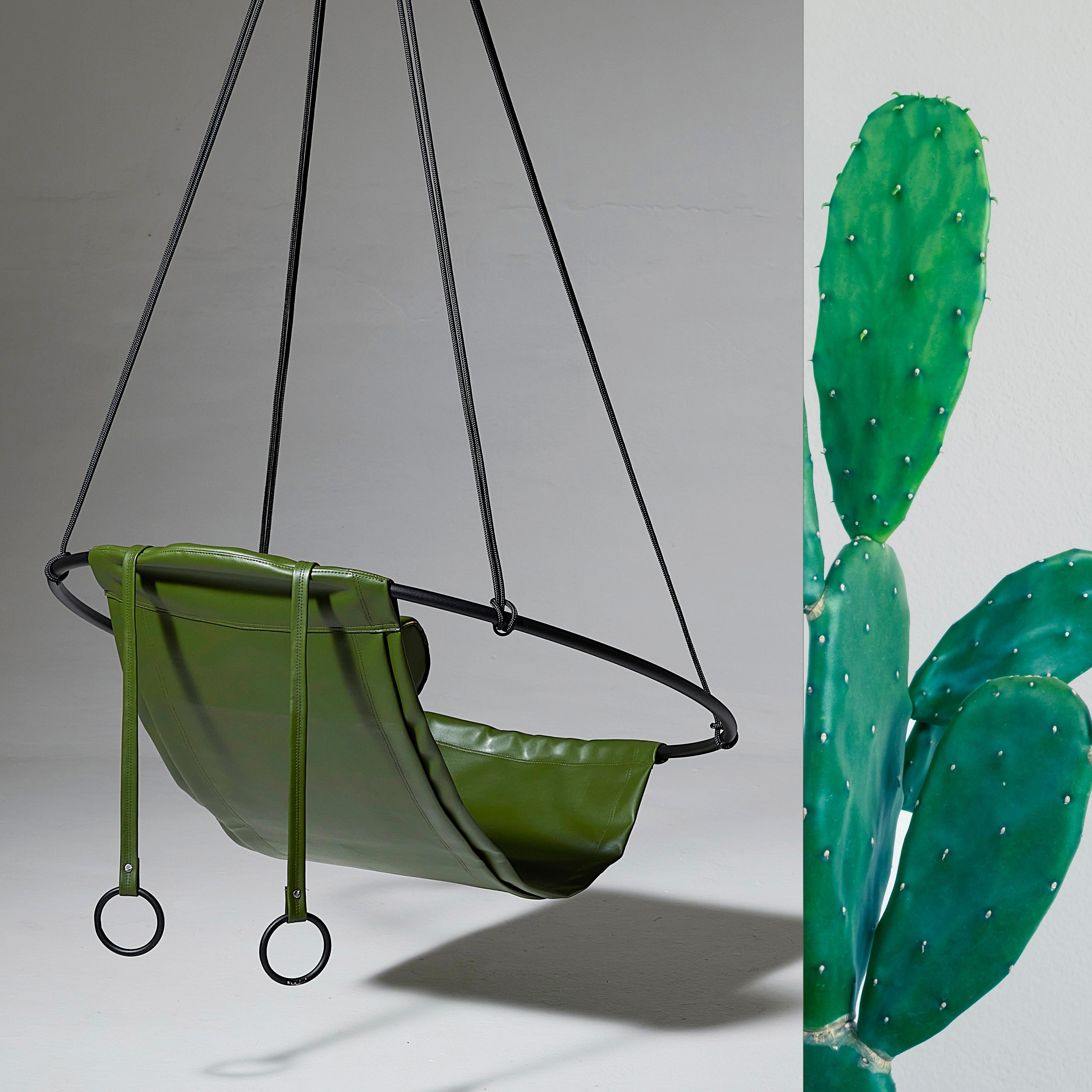 South African Eco Friendly Vegan Cactus Leather Hanging Chair in Green For Sale