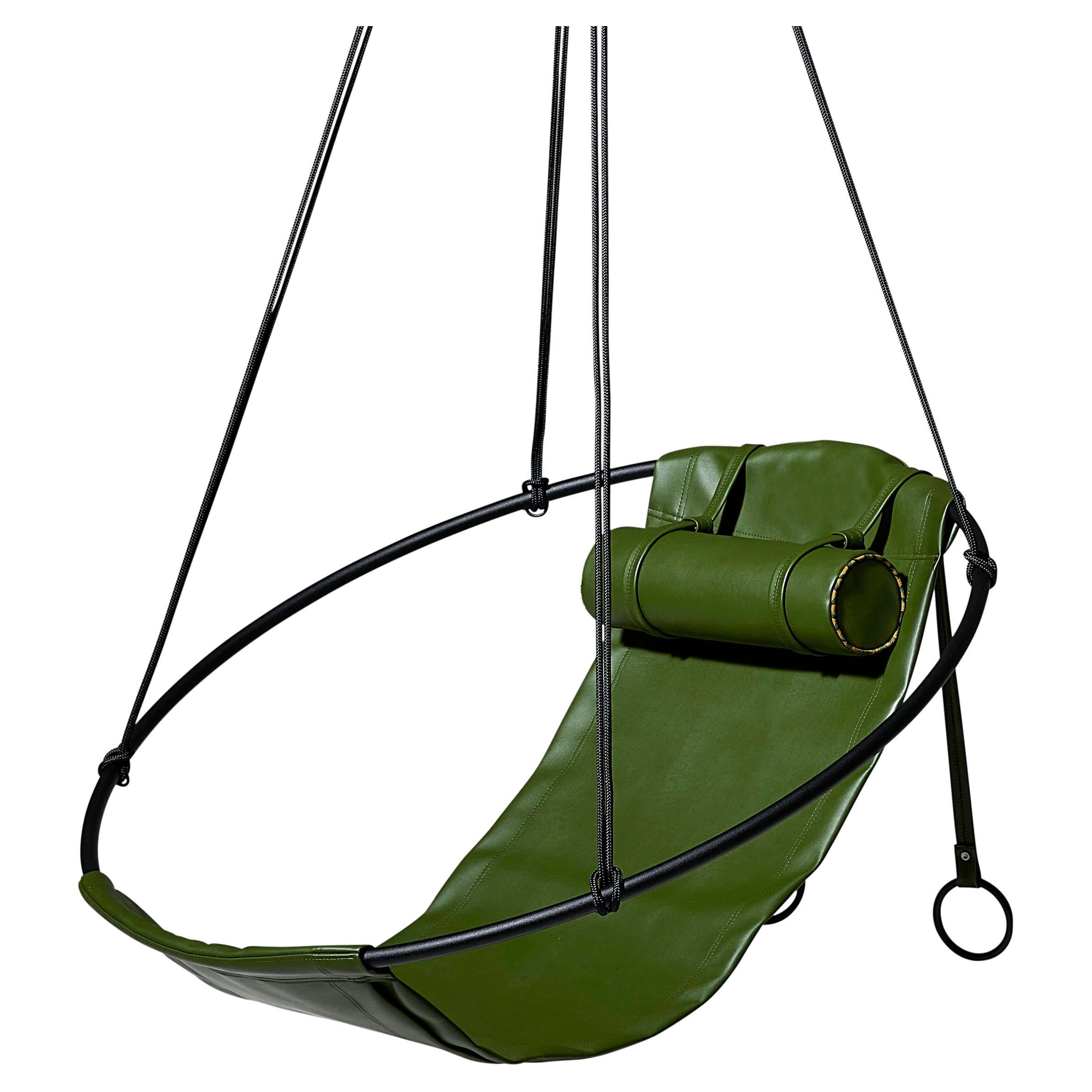 Eco Friendly Vegan Cactus Leather Hanging Chair in Green For Sale