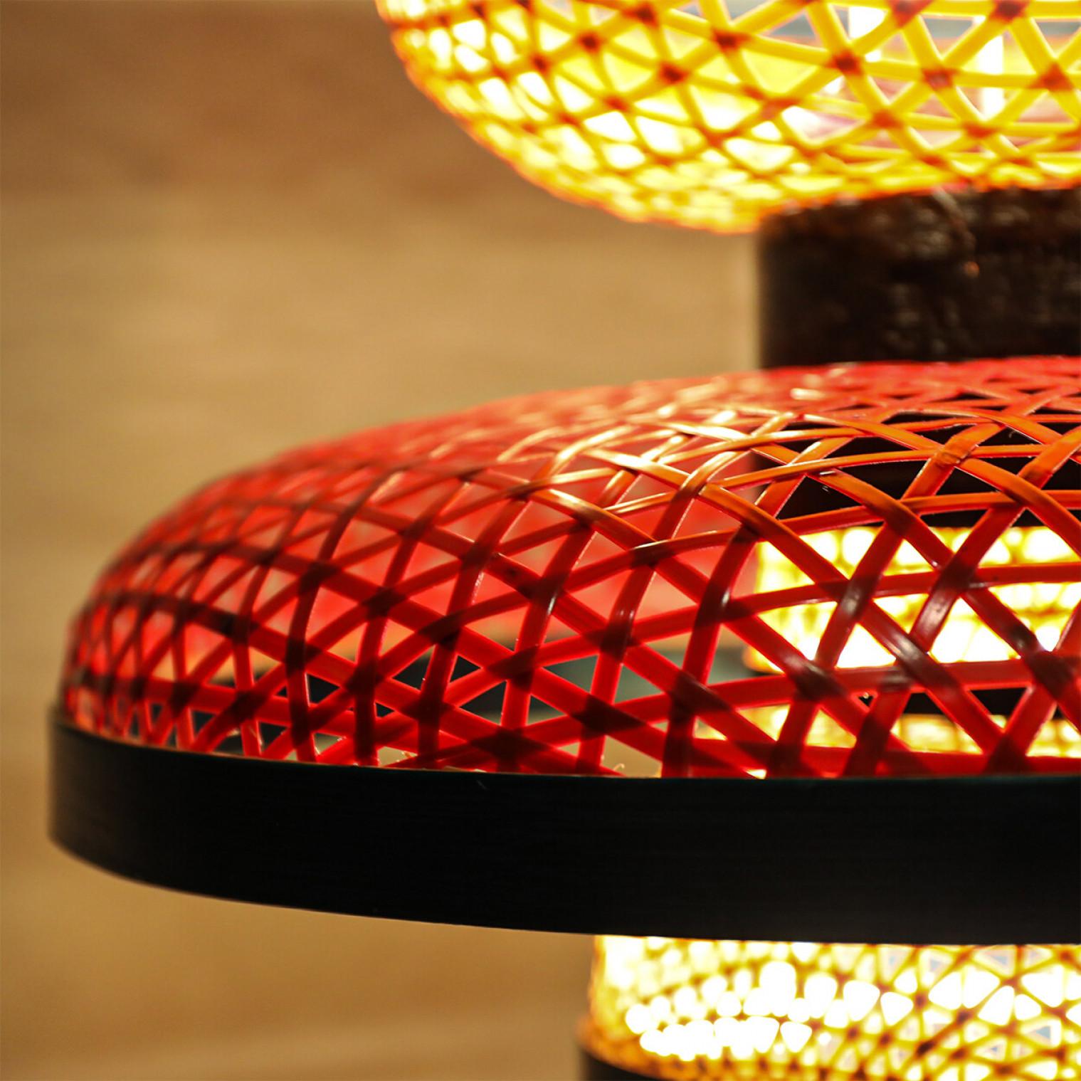 Lustre Eco Friendly XXL de style Art Déco en bambou rouge, orange et violet, hauteur 86,6 pouces en vente 3