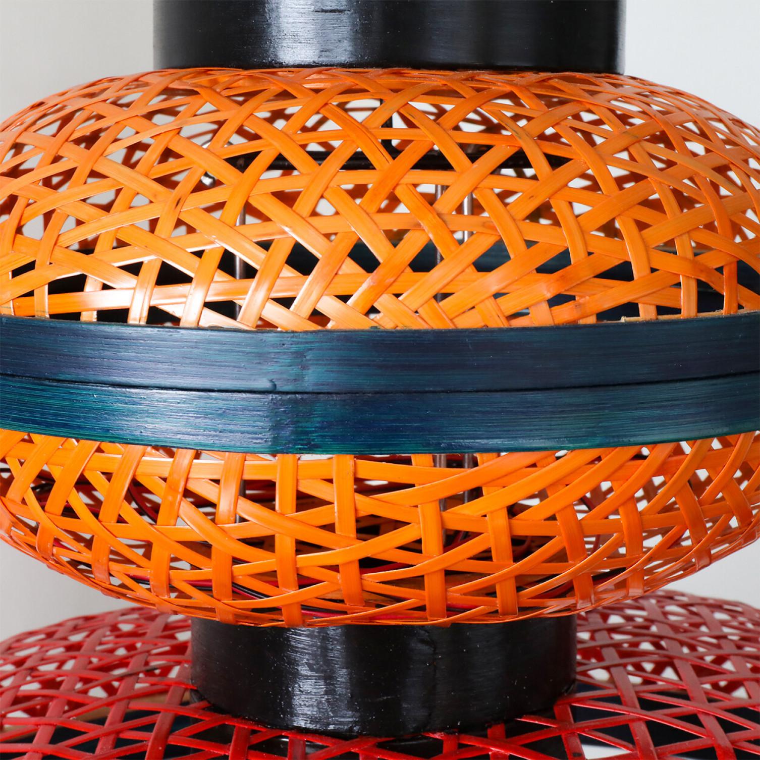 Lustre Eco Friendly XXL de style Art Déco en bambou rouge, orange et violet, hauteur 86,6 pouces en vente 5