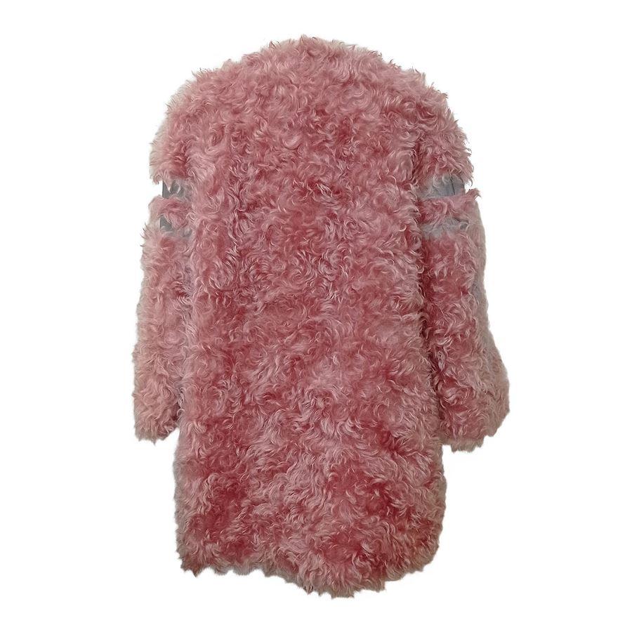 Eco fur Pink color Mohair Button closure Grey inserts Two pockets Shoulder length / hem cm 75 (295 inches)
