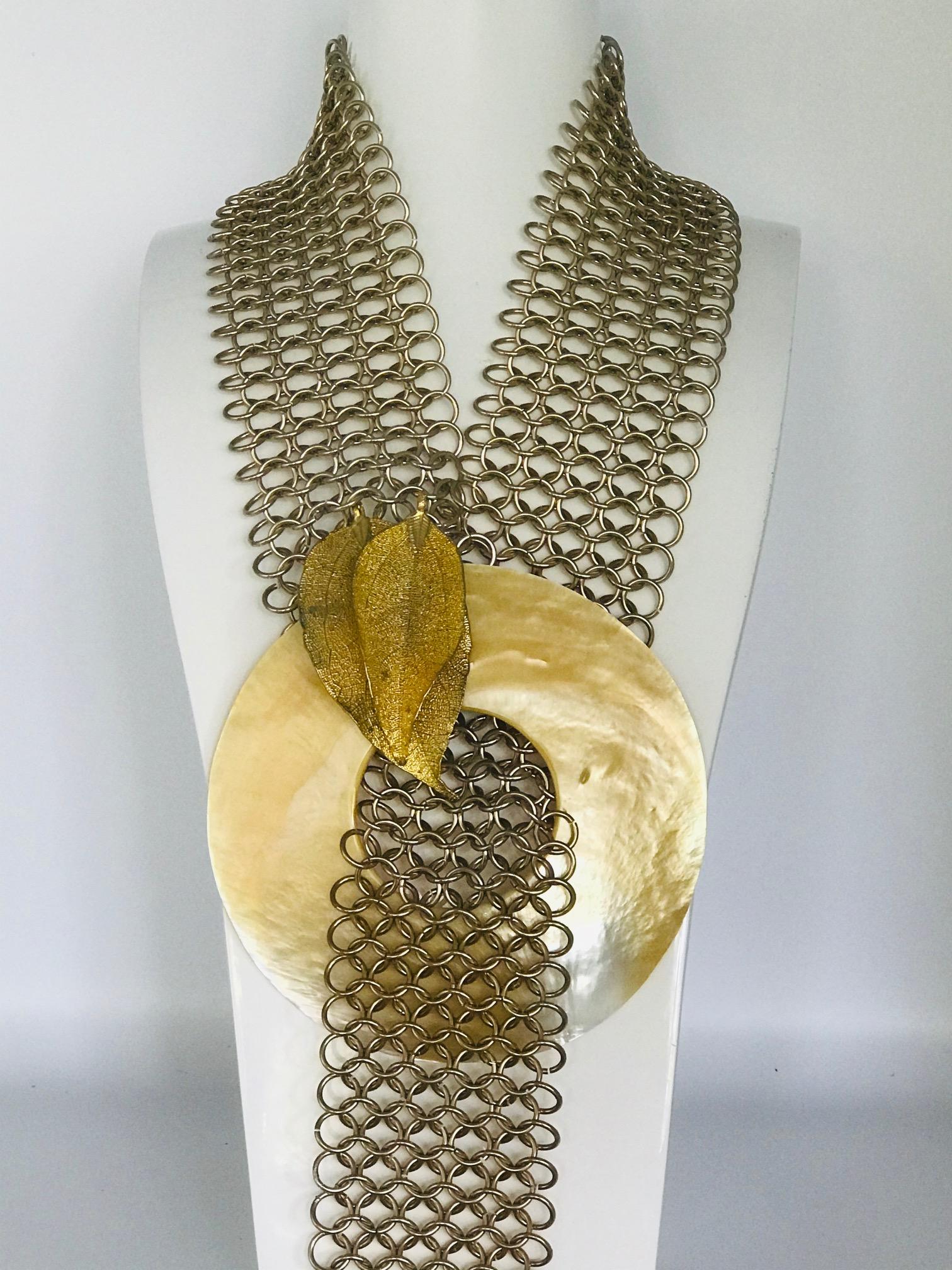 Contemporary SYLVIA GOTTWALD, Iridescent Gold  Mother of Pearl Vermeil  Mesh Necklace or Belt For Sale