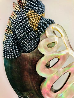 Sylvia Gottwald , Black Mother of Pearl and Resin on  Decorative Beaded Mesh