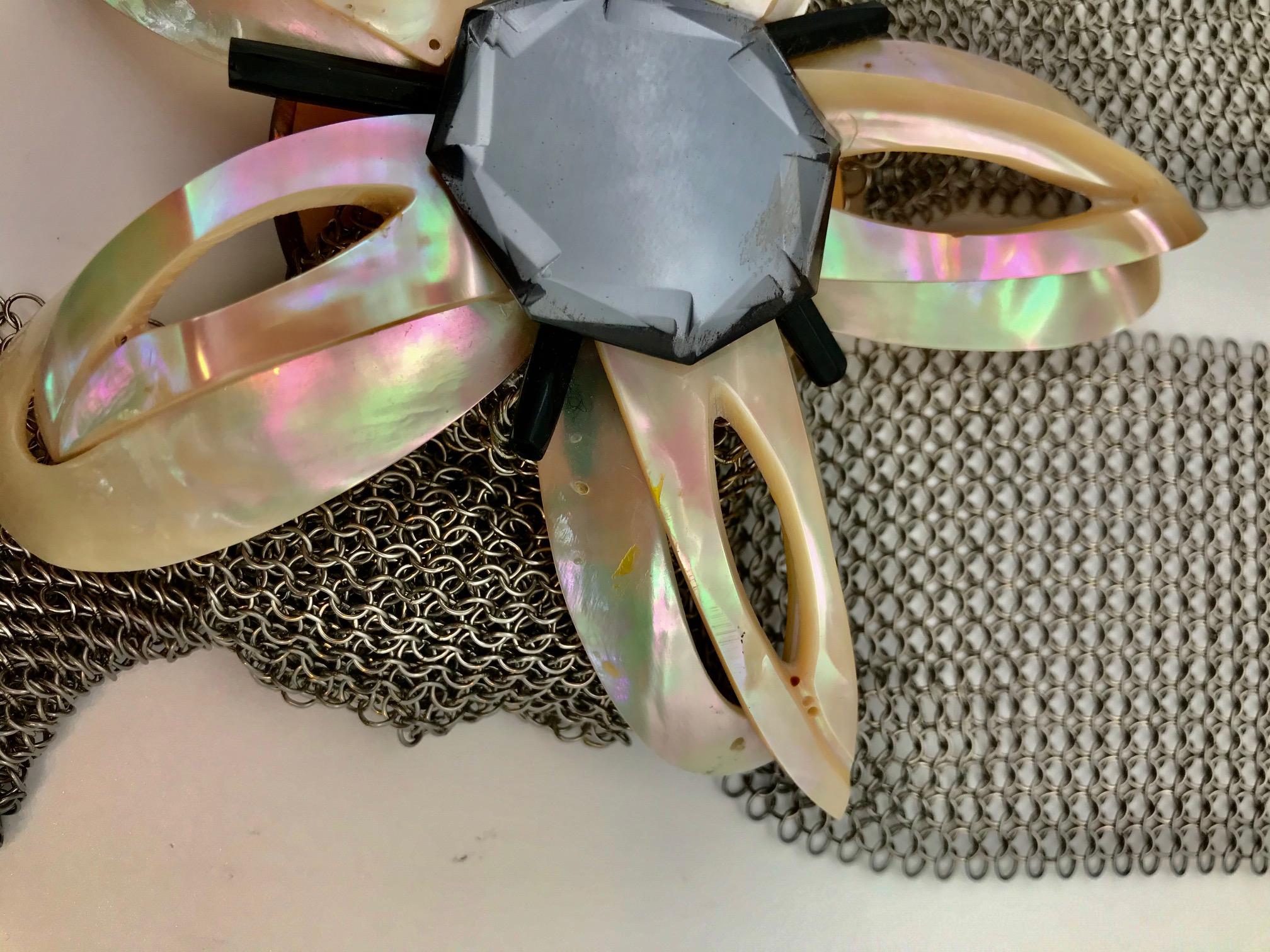 Gray   Pink Nacre French Deco Up-cycled with S.Steel Mesh Belt/Necklace by S.Gottwald For Sale