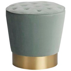 Eco Pouf in Aqua Green with Capitoné on Top and Brushed Brass Base