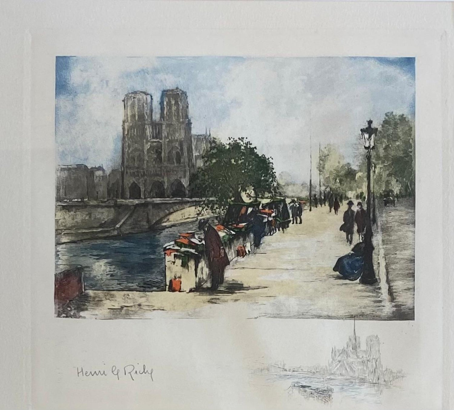École des Beaux-Arts Watercolor Painting Notre Dame Paris by Henri le Riche  For Sale at 1stDibs