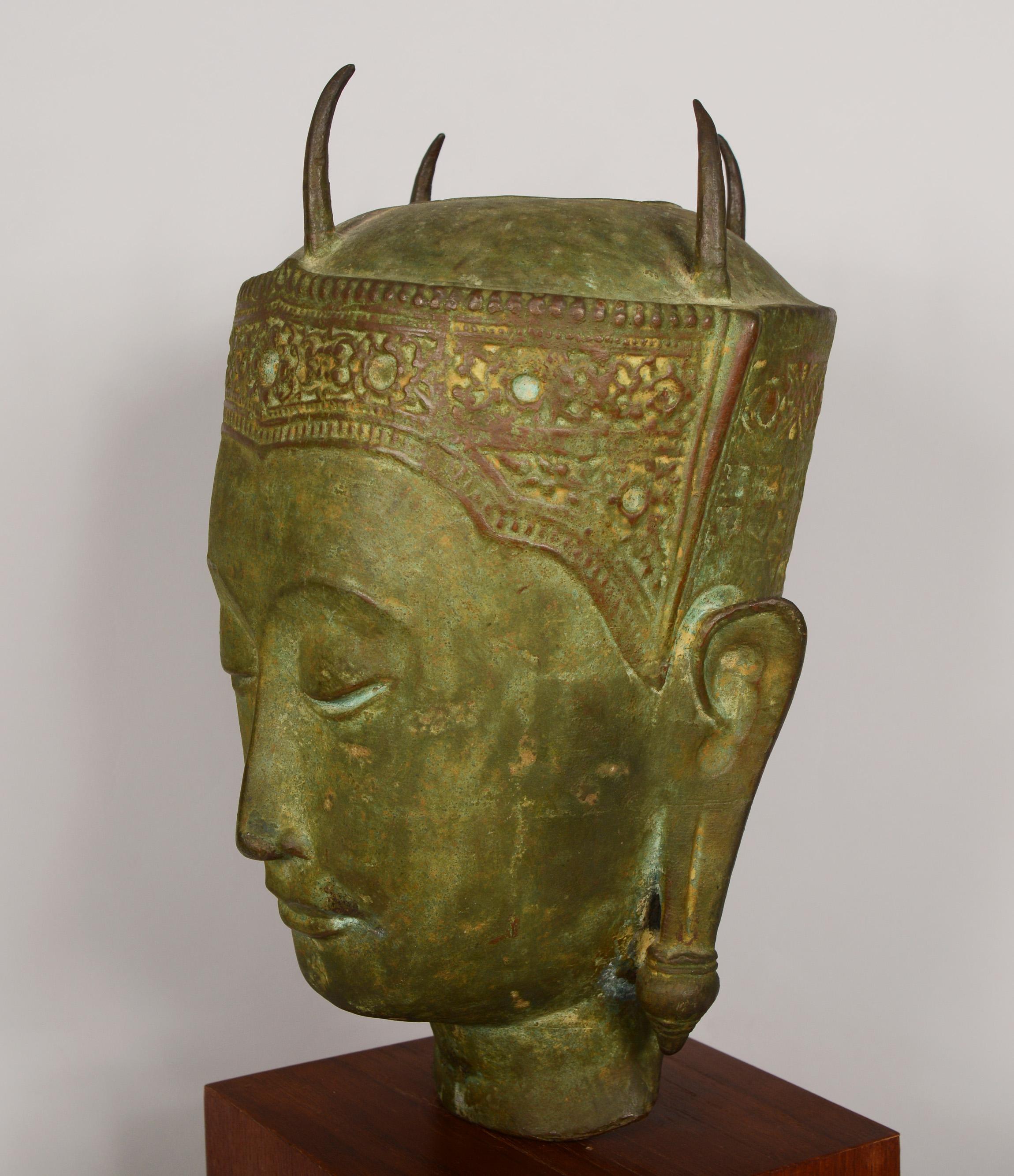 Archaistic Ecole Professionnelle de Bien Hôa Head of Siam Buddha Head Bronze Sculpture