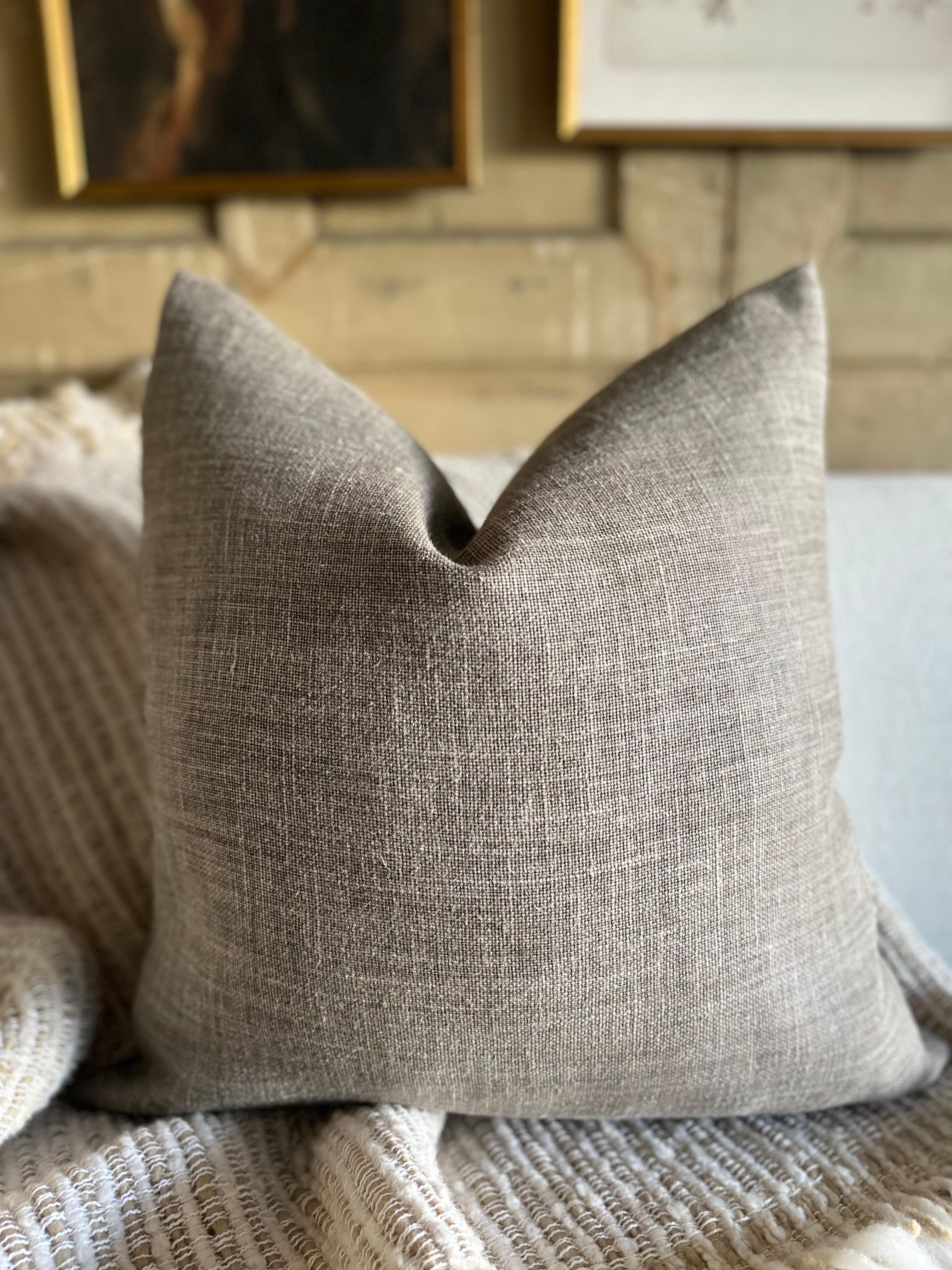 Linen Blend pillow in a natural color with a stone wash finish.
Antique Brass Zipper closure
Overlocked seams.
Includes Down Feather Insert
Color: Ecorce / Deep Natural with Eggplant color hues
Size: 22x22
51,000 Double Rubs
Extremely soft to the