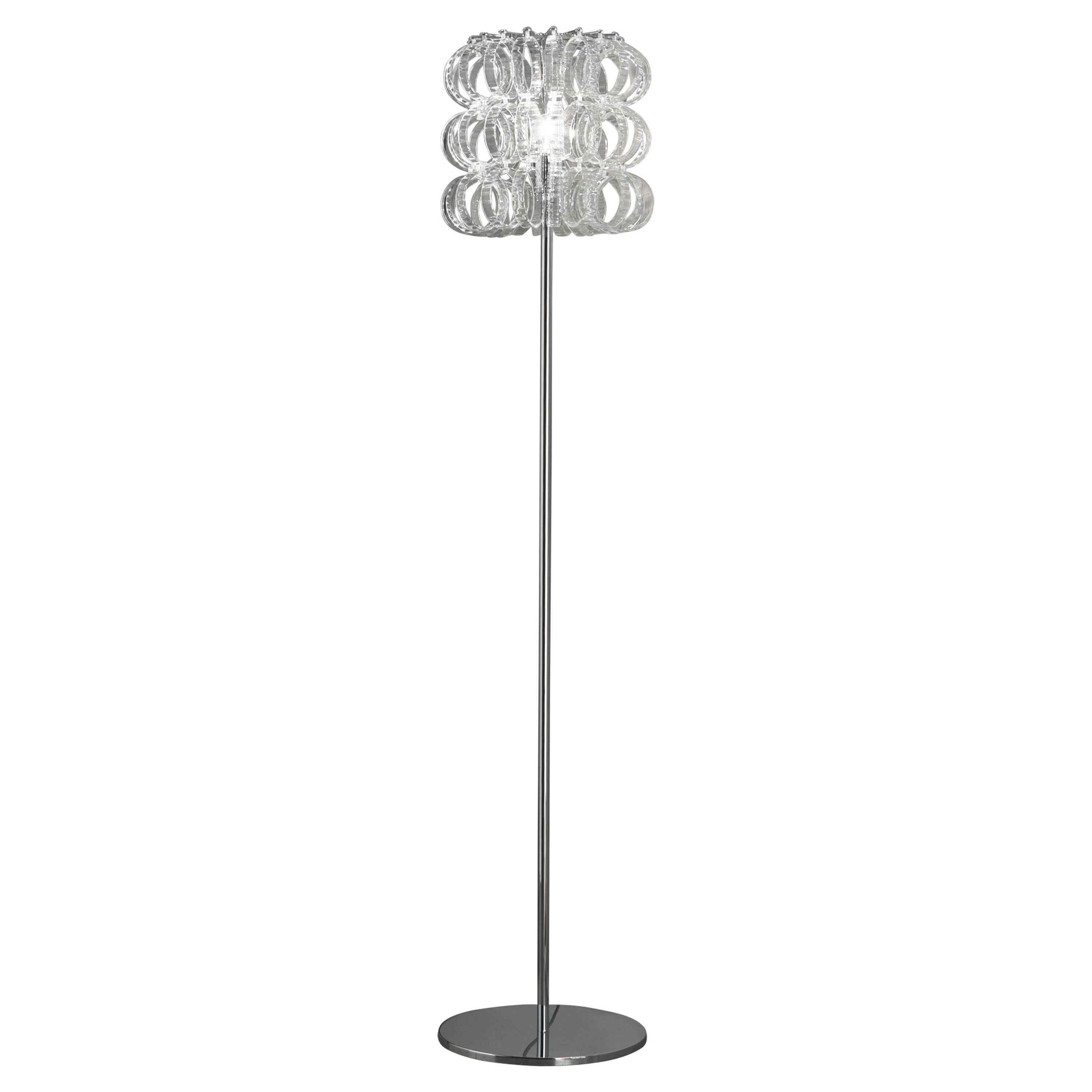 For Sale: Clear (Crystal and Striped) Ecos PT 35 Floor Lamp with Glossy Chrome Base by Vistosi