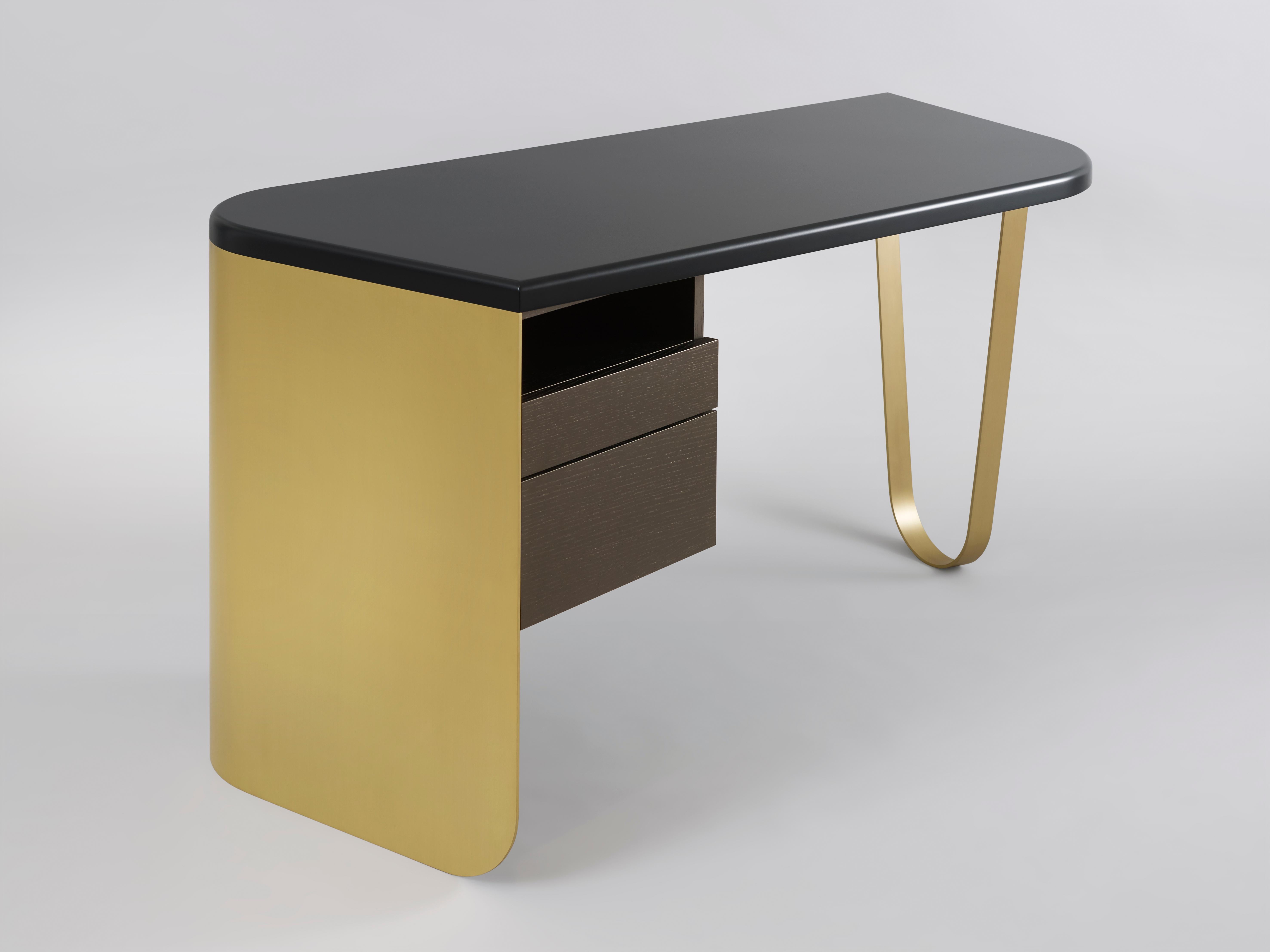 ‘Écritoire’ Desk (Lacquered) by French Lebanese Charles Kalpakian is a true gem, resounding in its elegance, simplicity, graphic unity and the complementarity of materials. Curves and straight lines fuse in an organic geometry. The satin glow of the