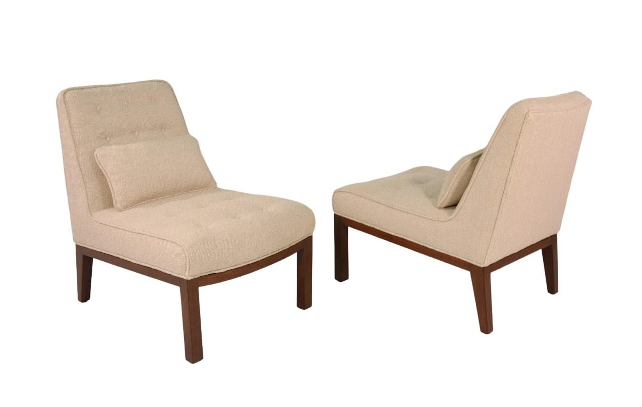 Ecru Beige Boucle Sophia Slipper Chairs by Edward Wormley for Dunbar For Sale 6