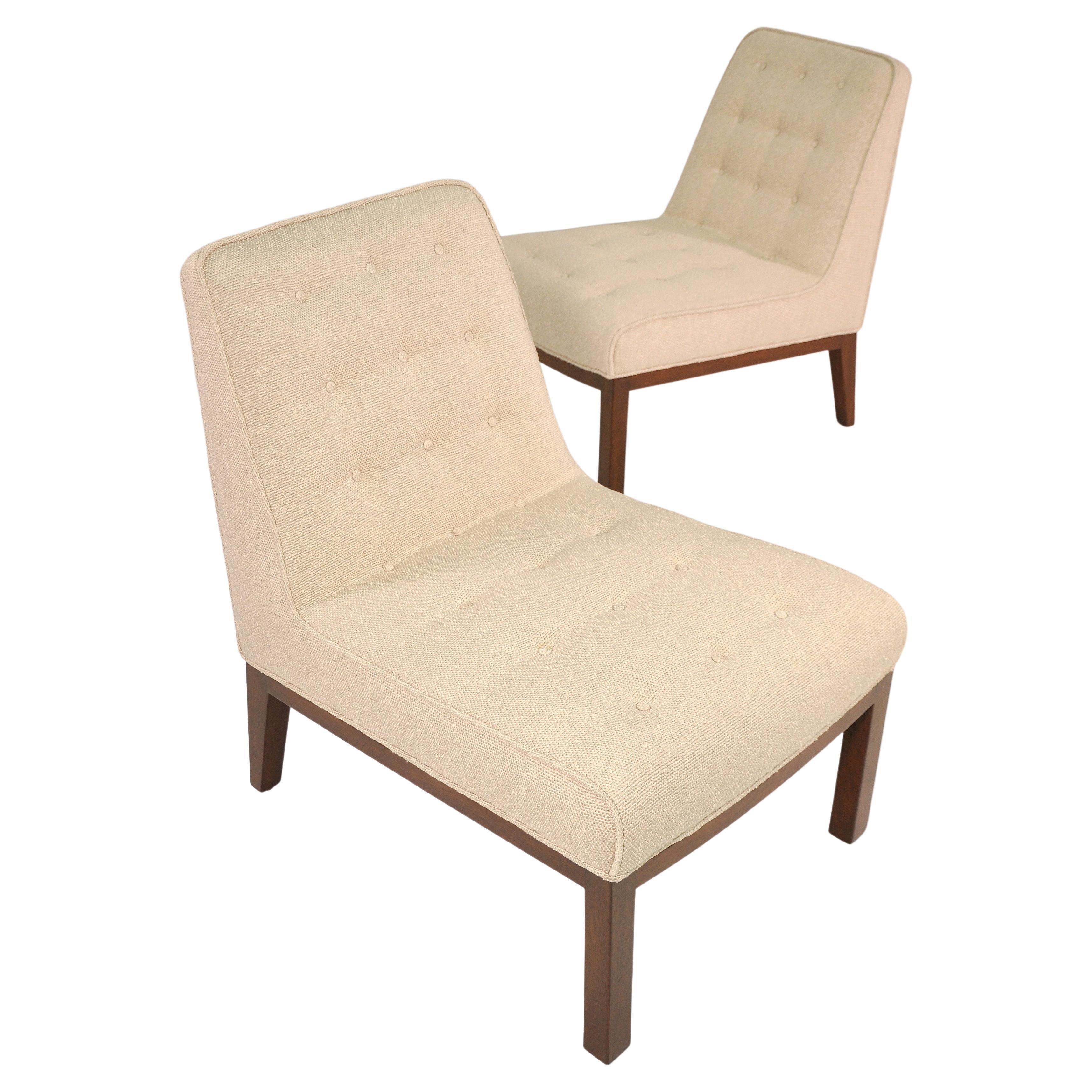 Mahogany Beige Bouclé Sophia Slipper Chair by Edward Wormley for Dunbar - a Pair For Sale