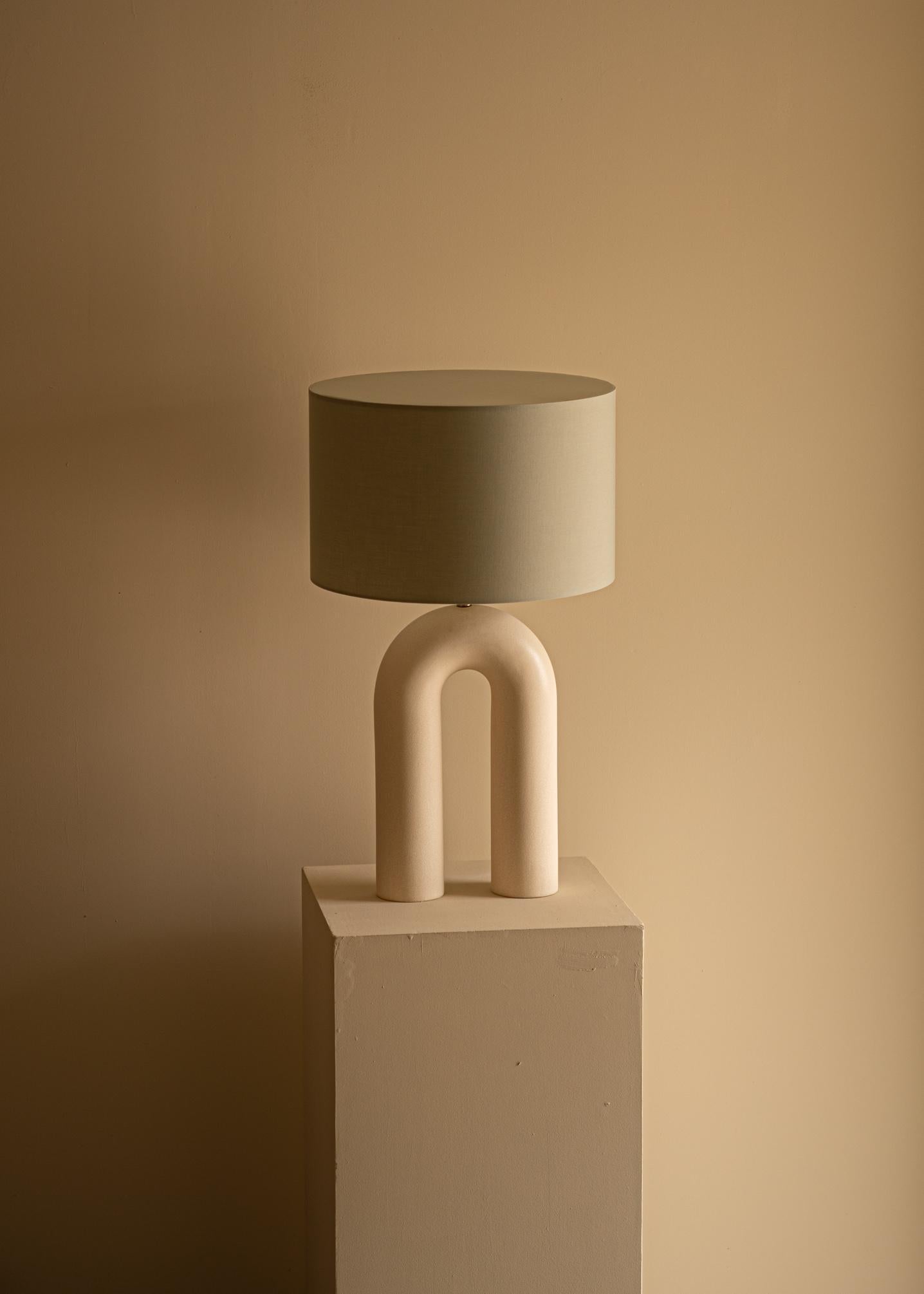 Other Ecru Ceramic Arko Table Lamp with Beige Lampshade by Simone & Marcel For Sale