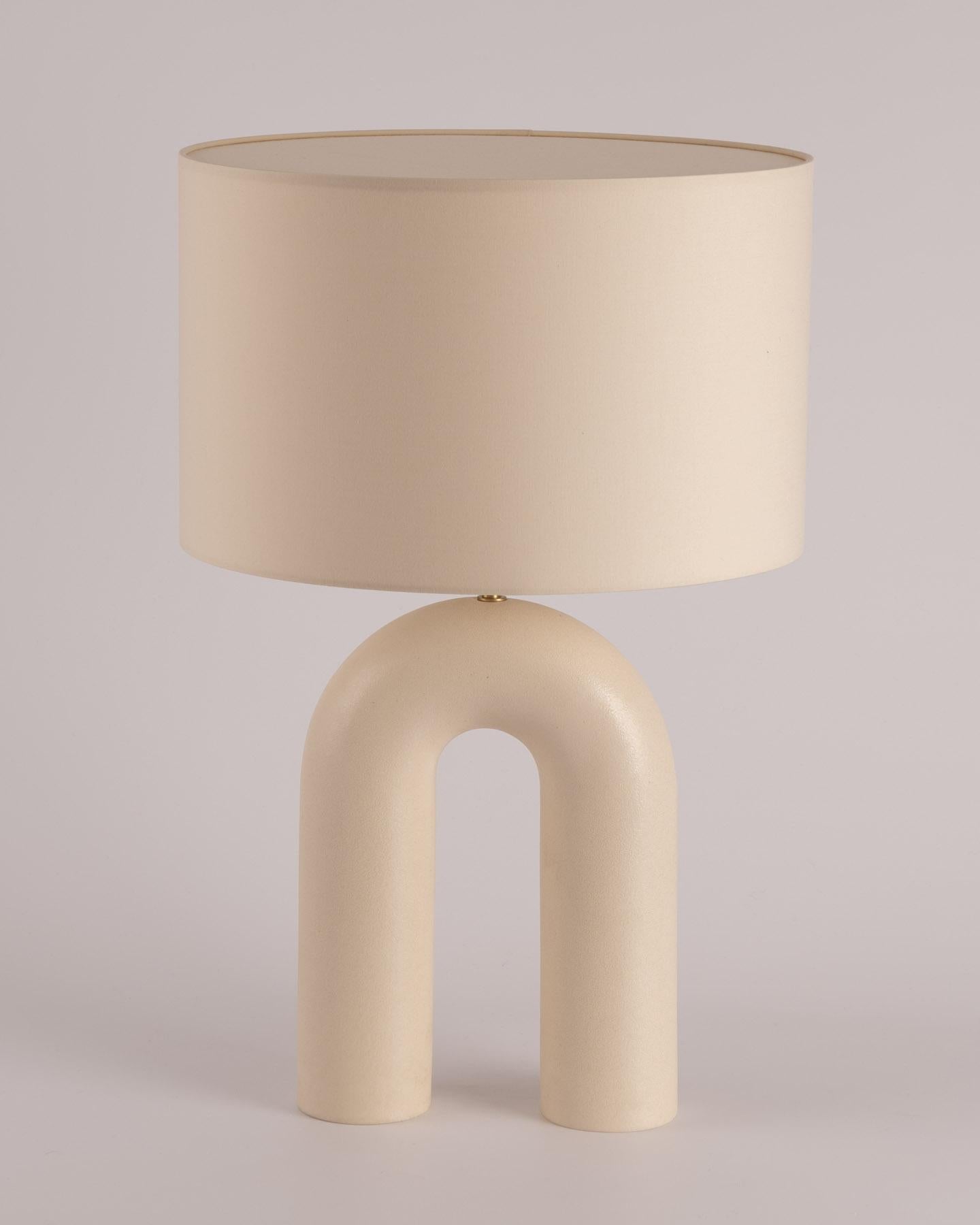 Other Ecru Ceramic Arko Table Lamp with Grey Olive Lampshade by Simone & Marcel For Sale