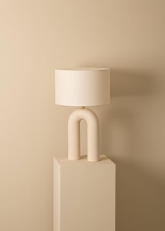 Ecru Ceramic Arko Table Lamp with White Lampshade by Simone & Marcel