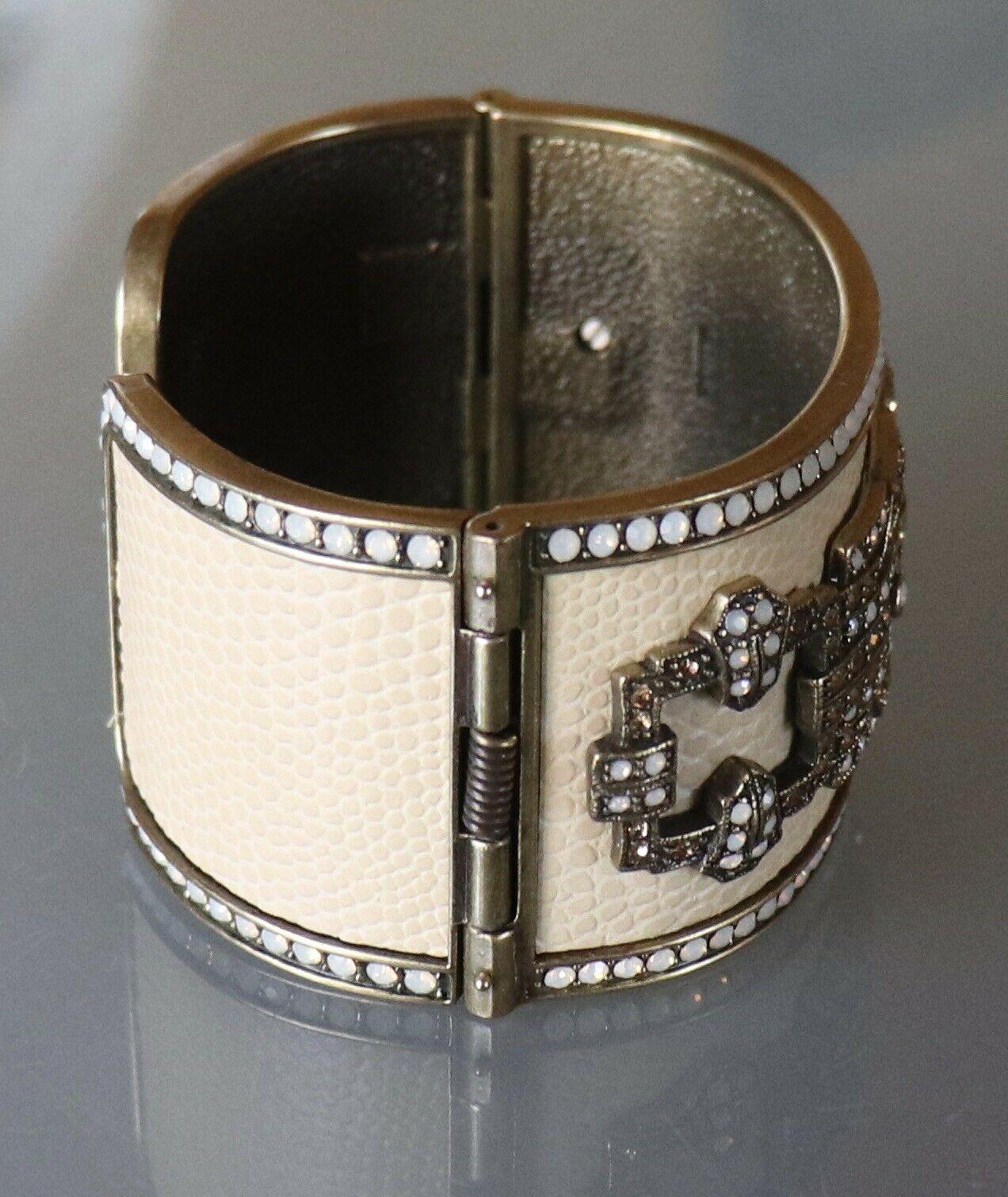 Mixed Cut Ecru Enamel Multi Color Swarovski Crystals Heidi Daus Cuff Bracelet