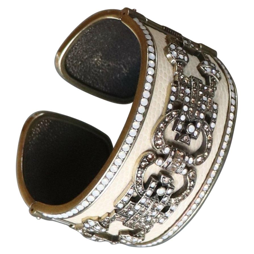 Ecru Enamel Multi Color Swarovski Crystals Heidi Daus Cuff Bracelet  For Sale