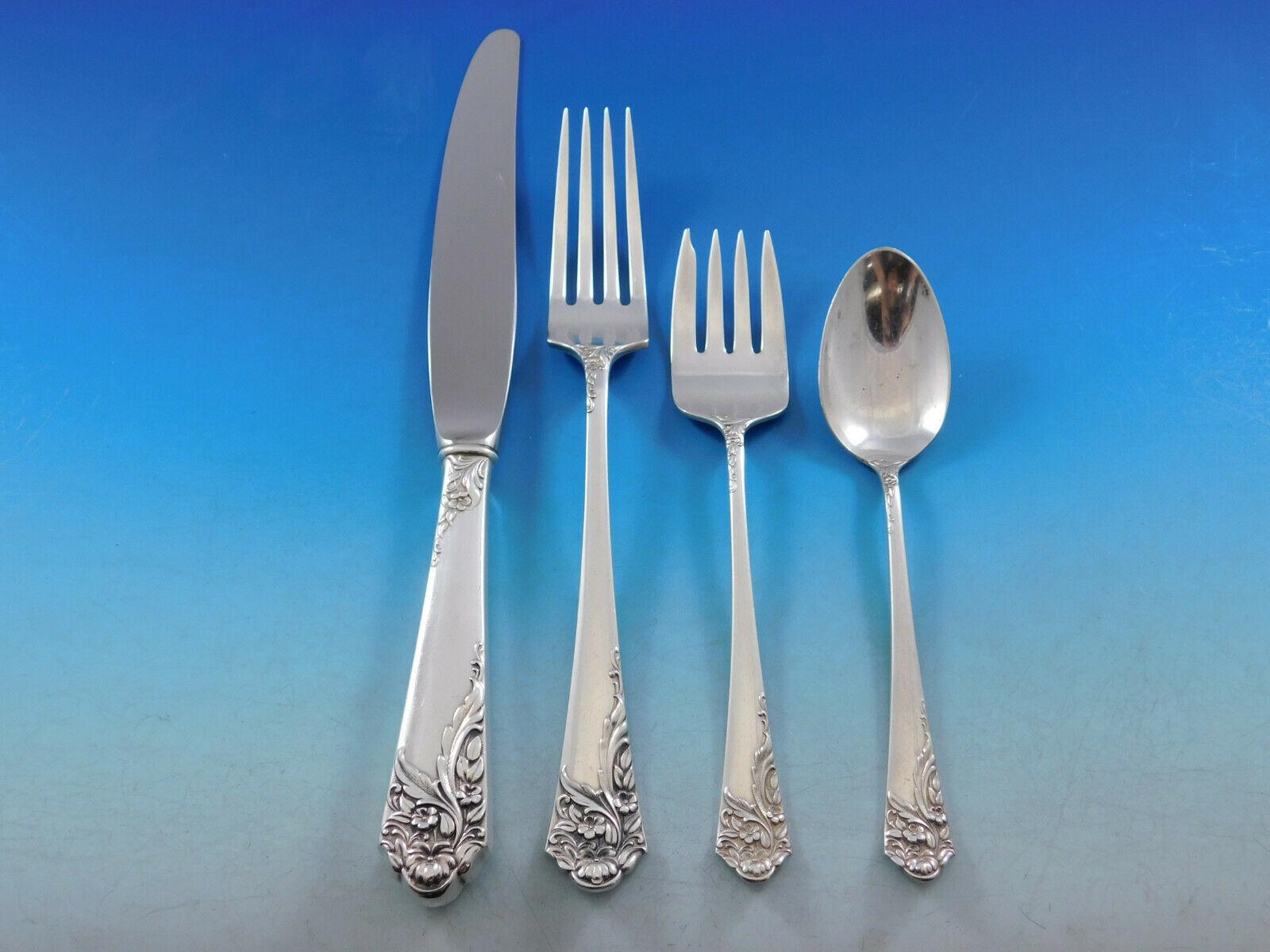 Ecstacy by Amston Sterling Silver Flatware Set for 12 Service 62 Pcs Dinner Size In Excellent Condition In Big Bend, WI