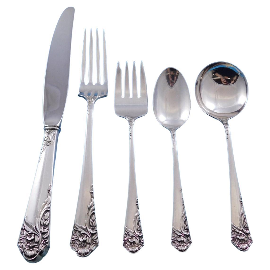 Ecstasy by Amston Sterling Silver Flatware Set for 8 Service 42 Pcs Dinner Size For Sale