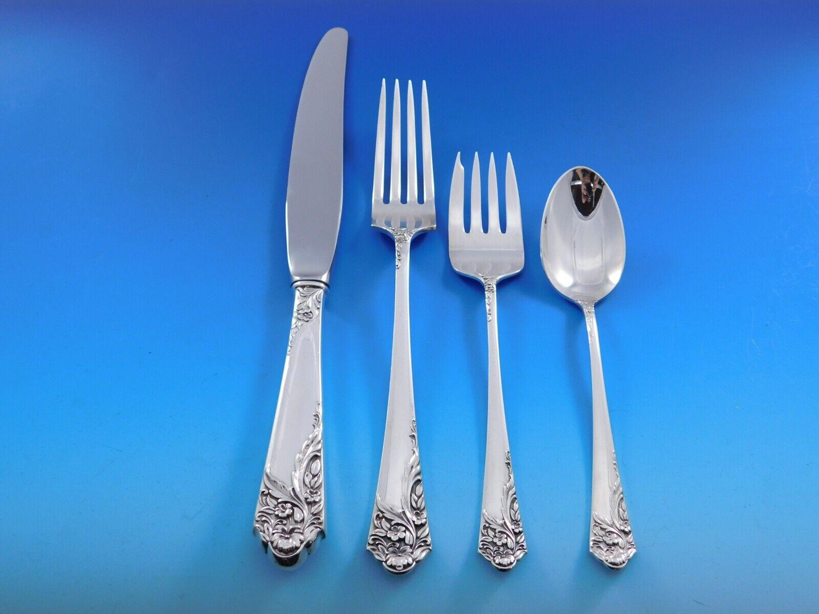 Ecstasy by Amston Sterling Silver Flatware Set for 12 Service 142 pc Dinner Size In Excellent Condition For Sale In Big Bend, WI