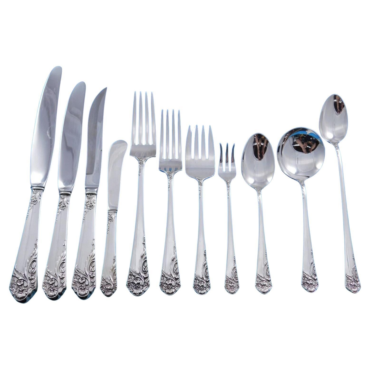Ecstasy by Amston Sterling Silver Flatware Set for 12 Service 142 pc Dinner Size For Sale