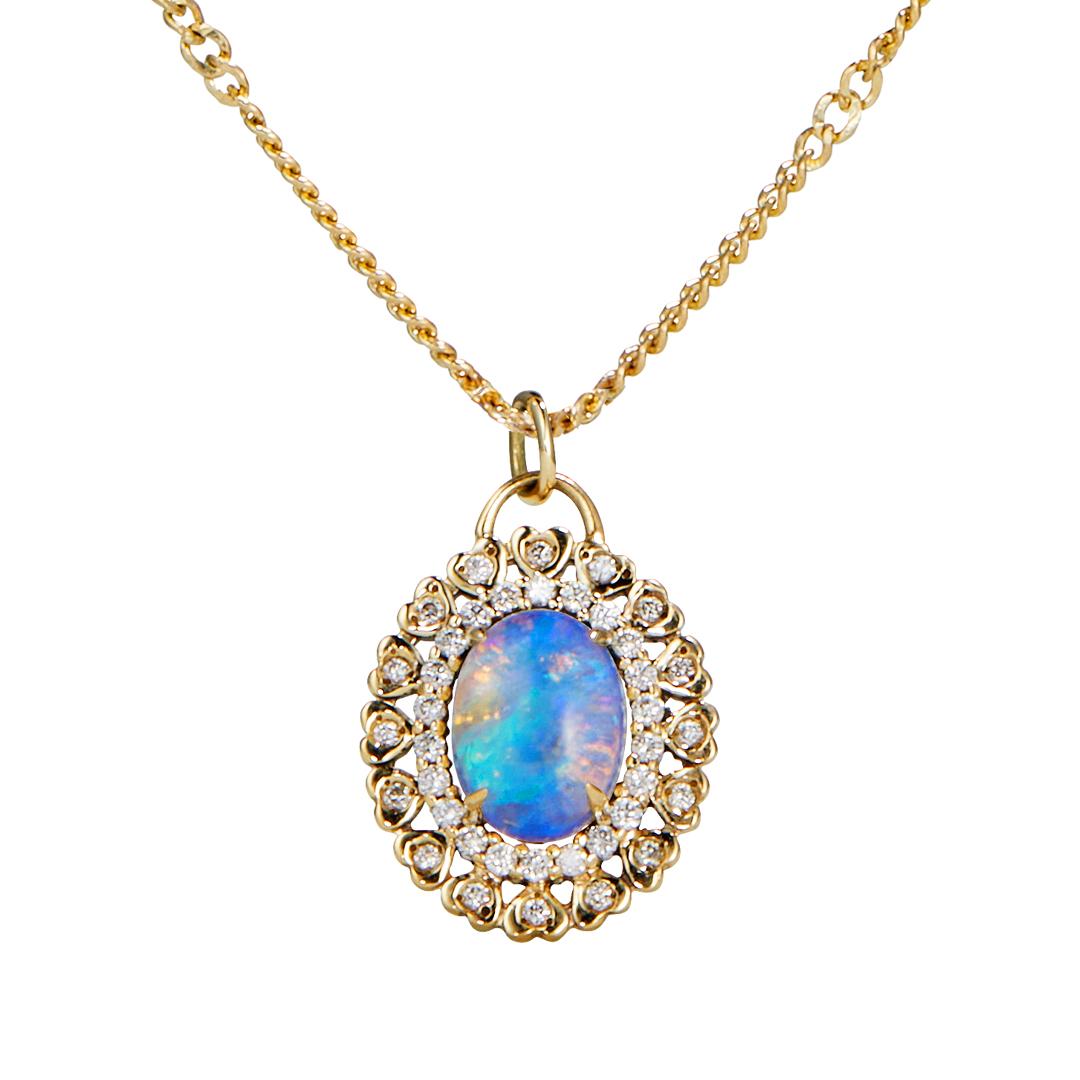 Contemporary Ecstasy Heart Necklace with Opal and Diamonds For Sale
