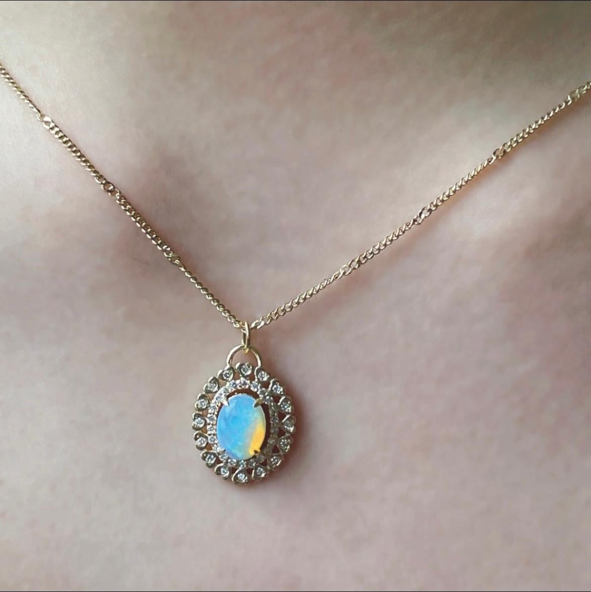 Round Cut Ecstasy Heart Necklace with Opal and Diamonds For Sale
