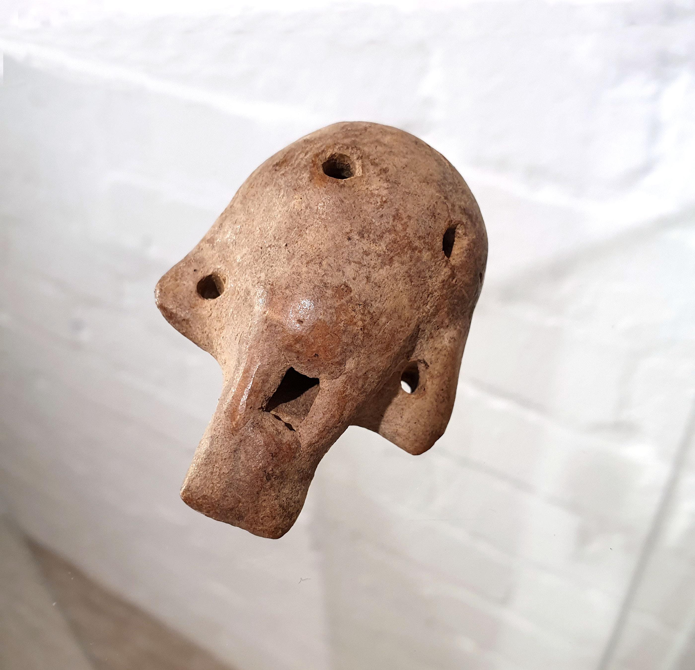 Clay Ecuadorian Carved Skull Shaped Whistle For Sale