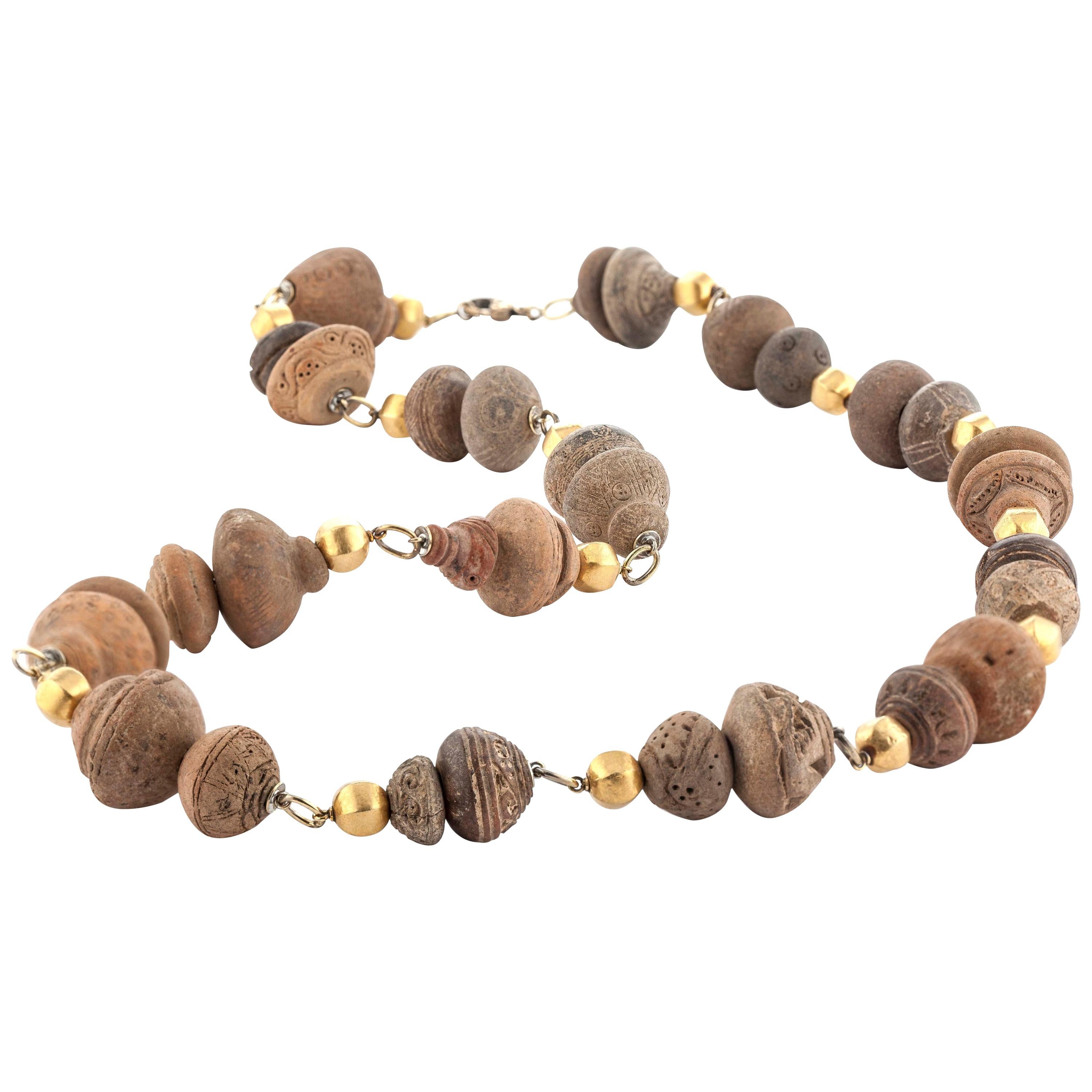 Sylva & Cie Ecuadorian Ceramic Bead Necklace with 18k Yellow Gold Beads For Sale