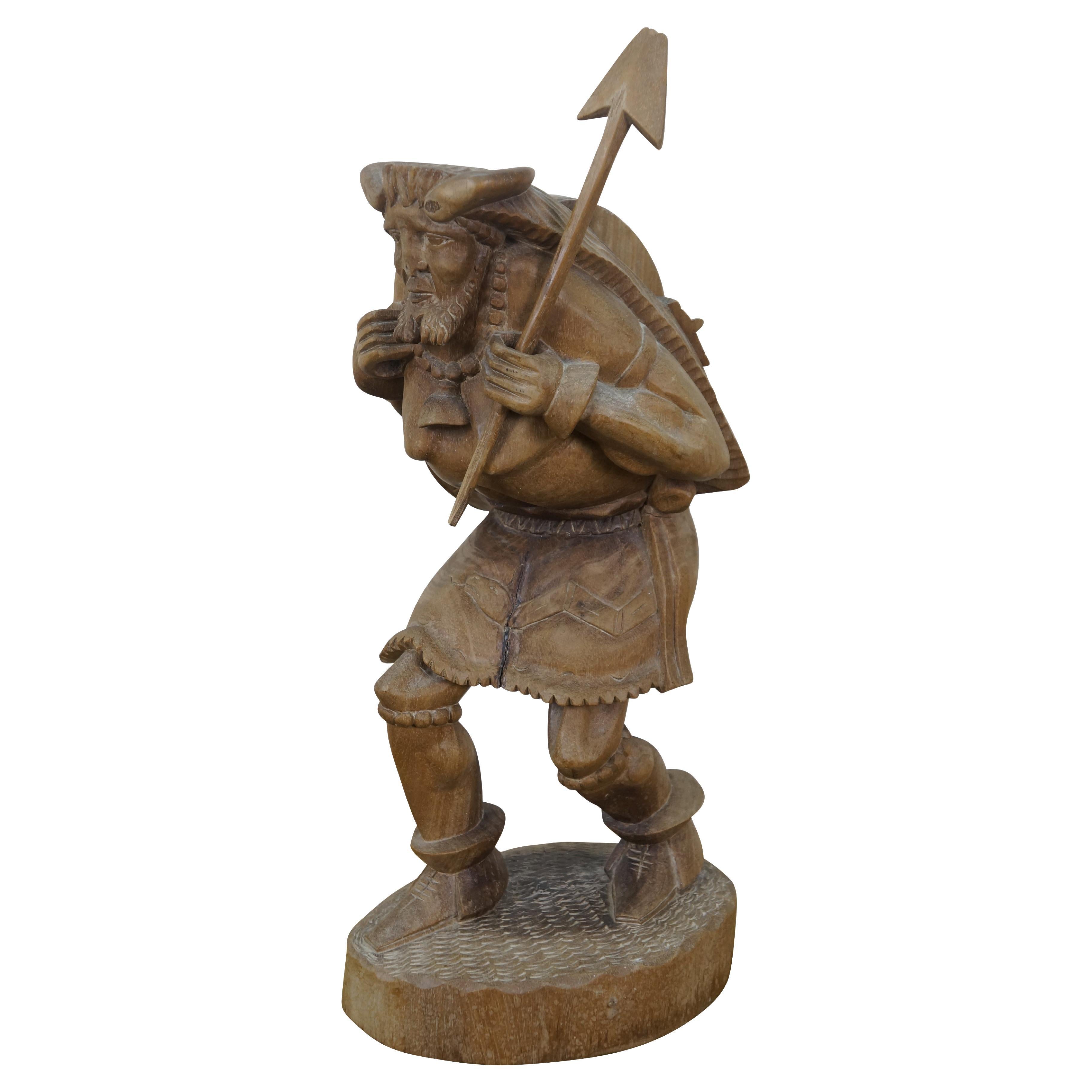 Ecuadorian Folk Art Carved Mahogany Inca Warrior Sculpture Statue 19" For Sale