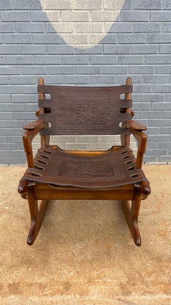 Ecuadorian Leather and Wood Rocking Chair by Muebles De Estilo / Angel Pazmino