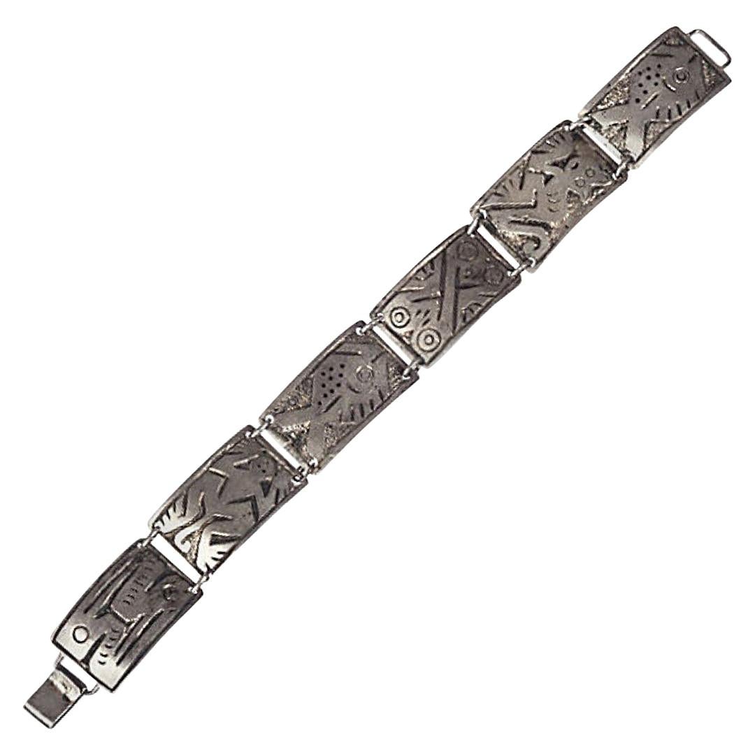 Ecuadorian Primitive Silver Panel Bracelet For Sale