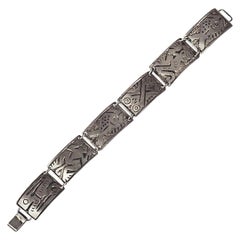 Vintage Ecuadorian Primitive Silver Panel Bracelet