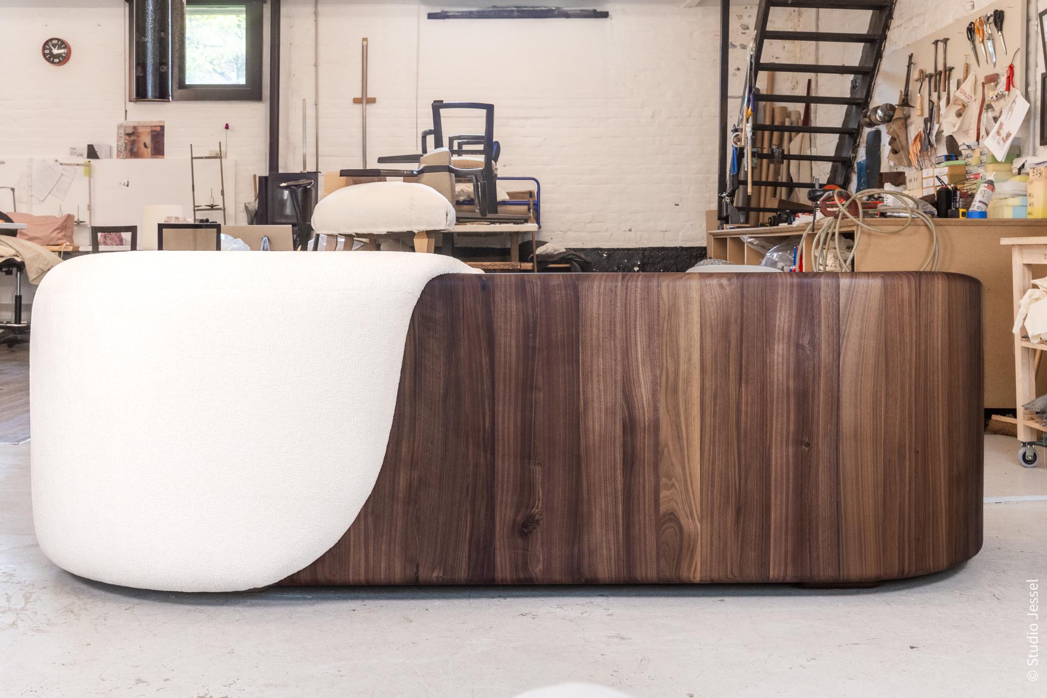 Ecume Sofa by Guillaume Chevalier
Dimensions: D 100 x W 256 x H 80 cm.
Materials: Solid American walnut and fabric.

Handcrafted in France by Ateliers de Brimbois. Copies signed and numbered. Please contact us.

The Ecume sofa stands in stark
