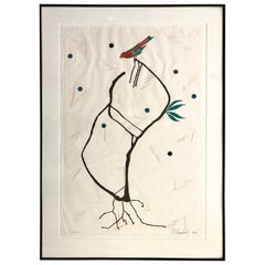 Ed Baynard Linocut “Little Bird & the Leaves of Grass”