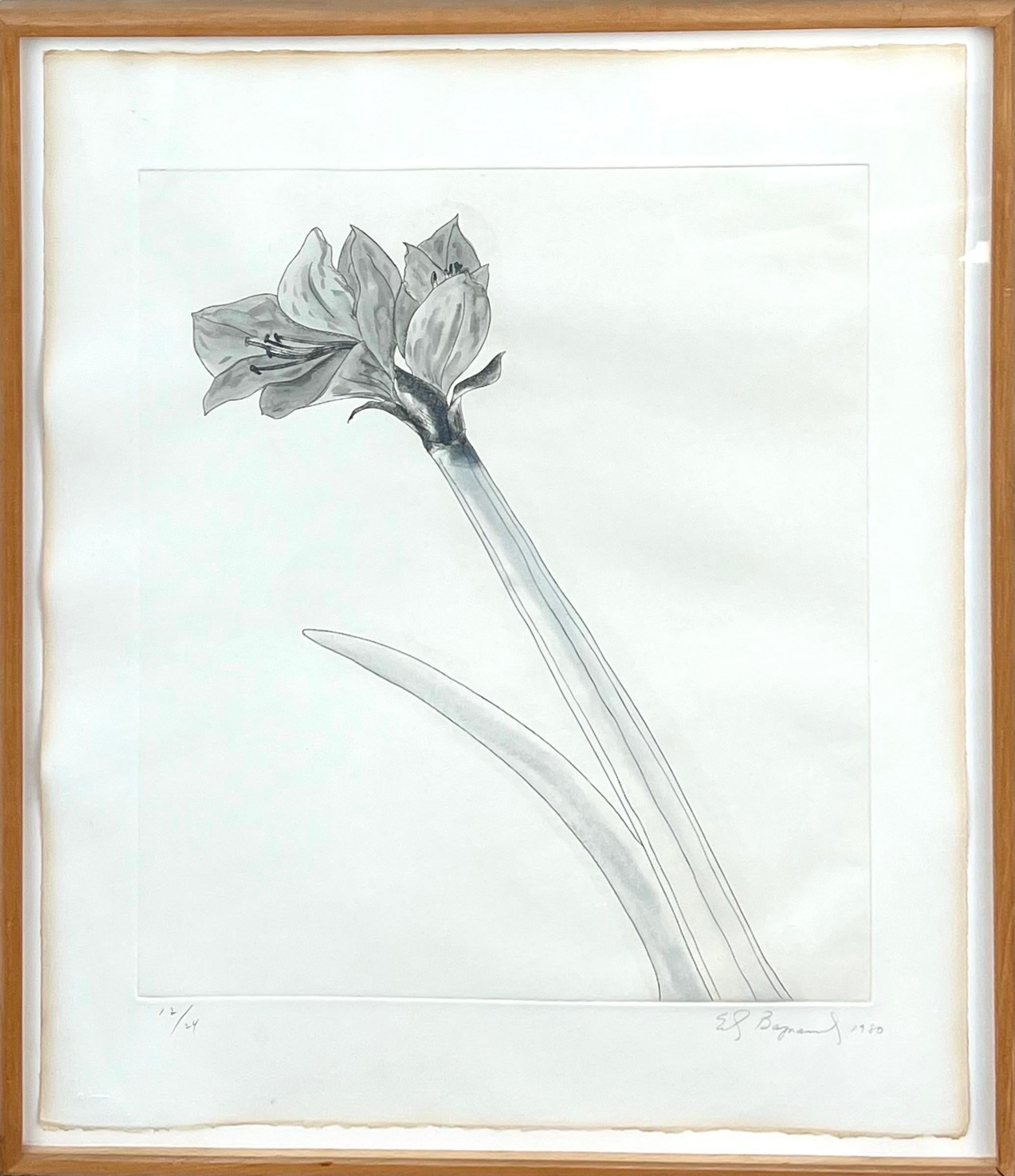 Minimalistische Zen-Blumen-Aquatinta-Radierung Amerikanische Moderne Ed Baynard Pop Art 